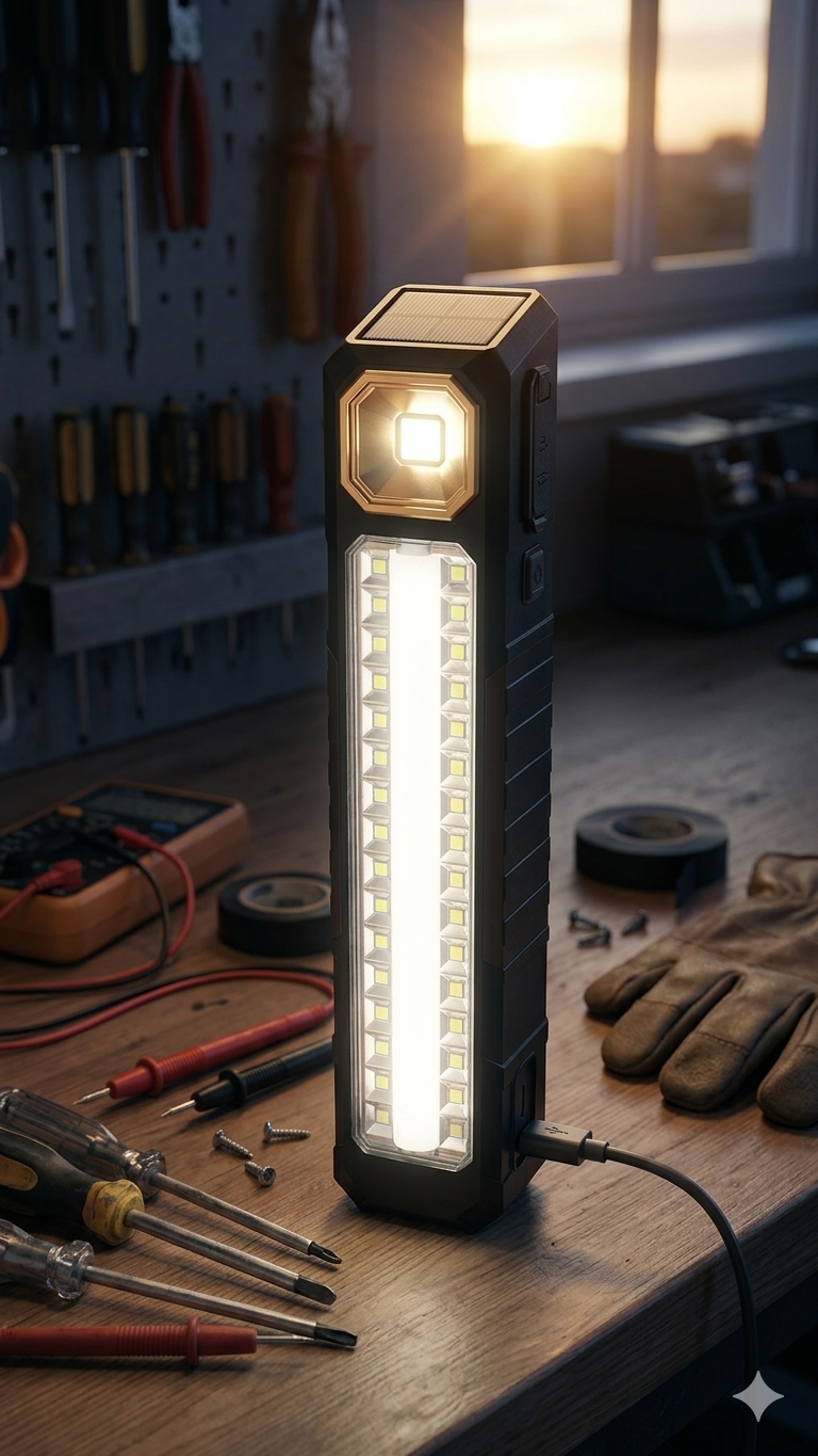 Güneş Enerjili (Solar) Şarj Edilebilir COB/SMD LED Işıldak ve El Feneri