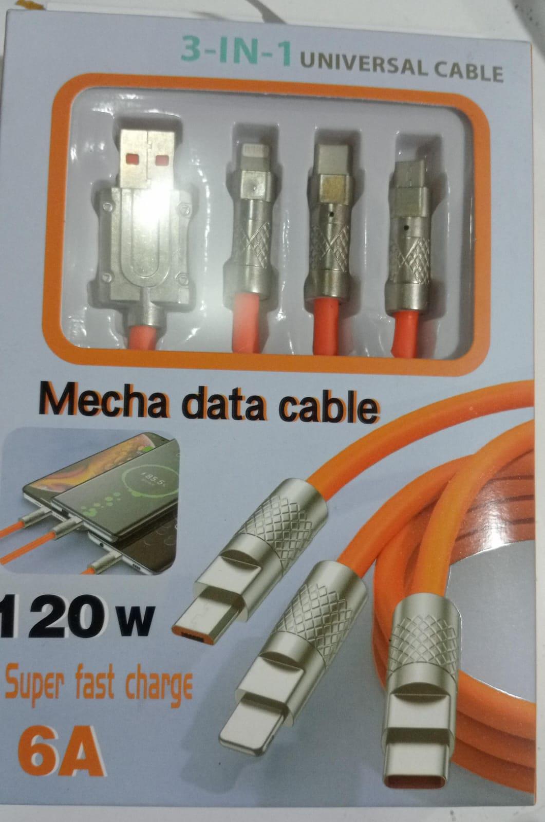 Mecha 3-in-1 120W Ultra Hızlı Şarj Kablosu - 6A Super Fast Charge
