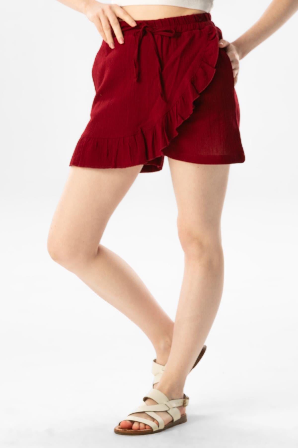 Ada Şile Fabric Summer Shorts Skirt Burgundy