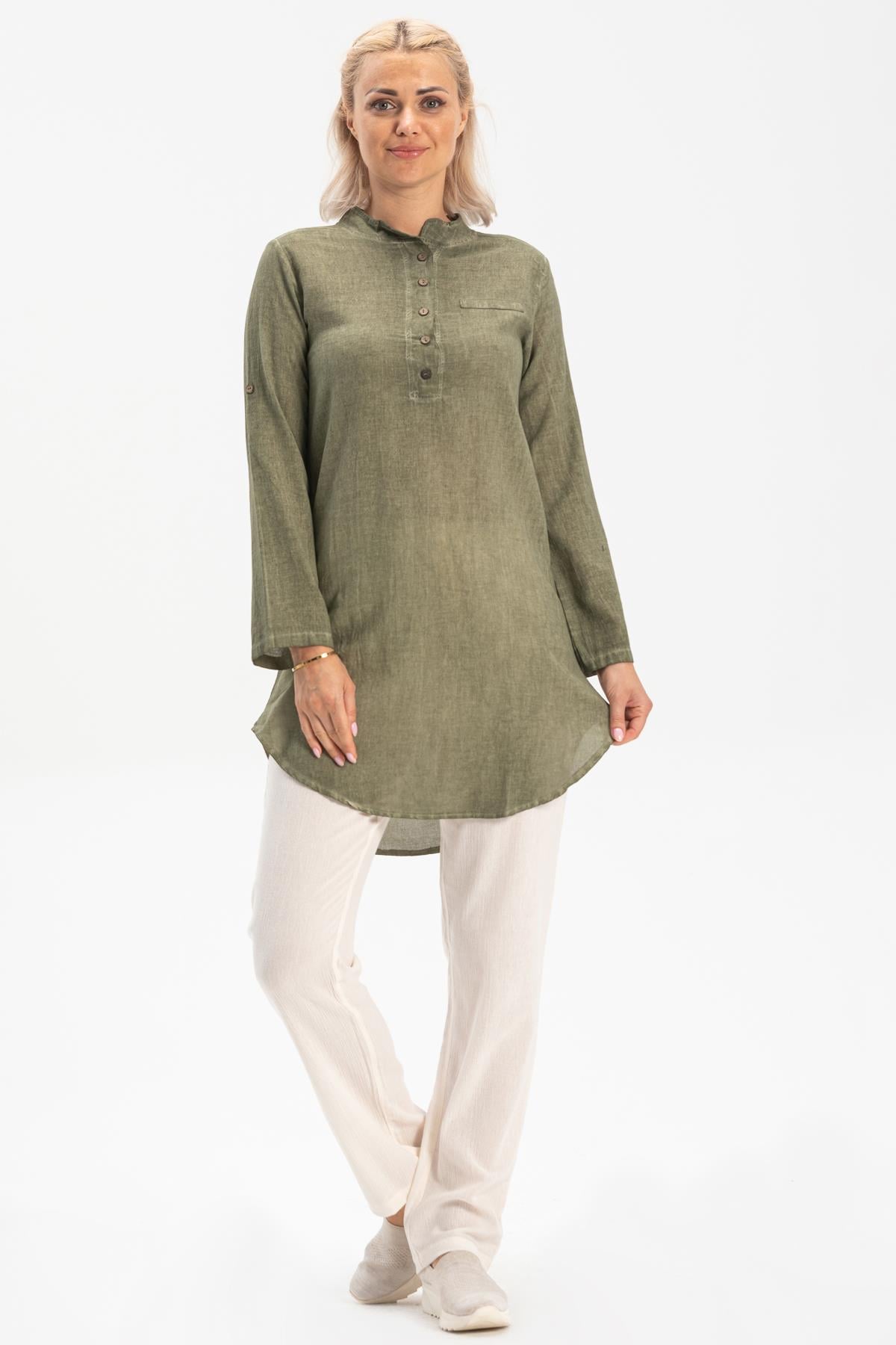 Akasya Sile Fabric Tunic Khaki