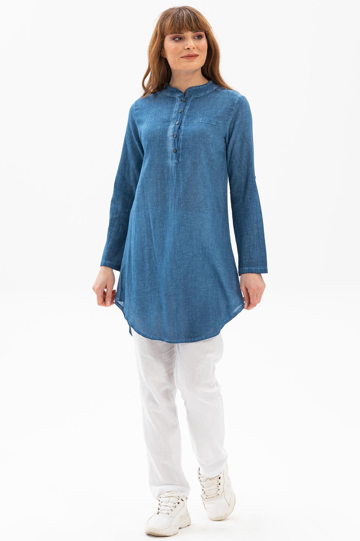 Akasya Şile Bezi Tunik Kot Mavi Ktmv