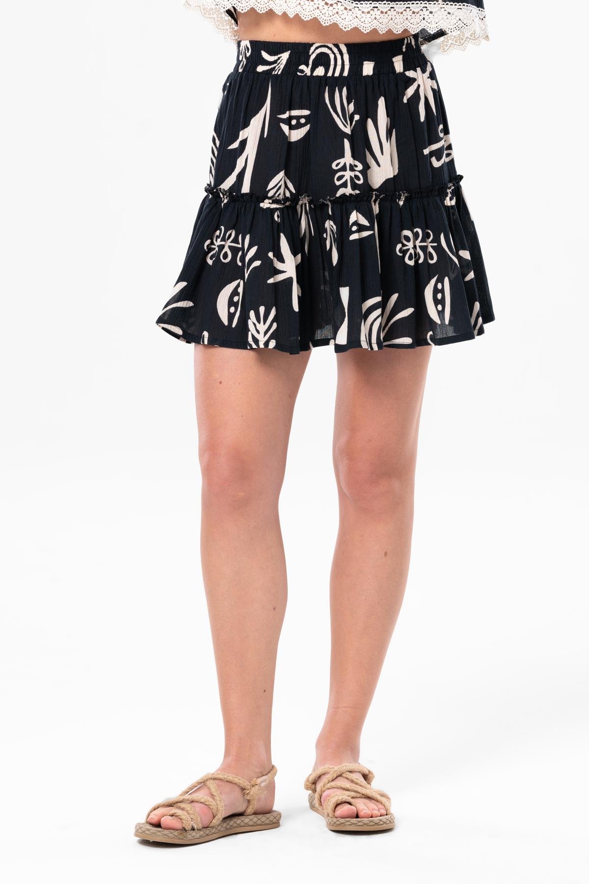 Akyaka Şile Bezi Fırfırlı Kısa Yazlık Otantik Elbise Siyah Syh