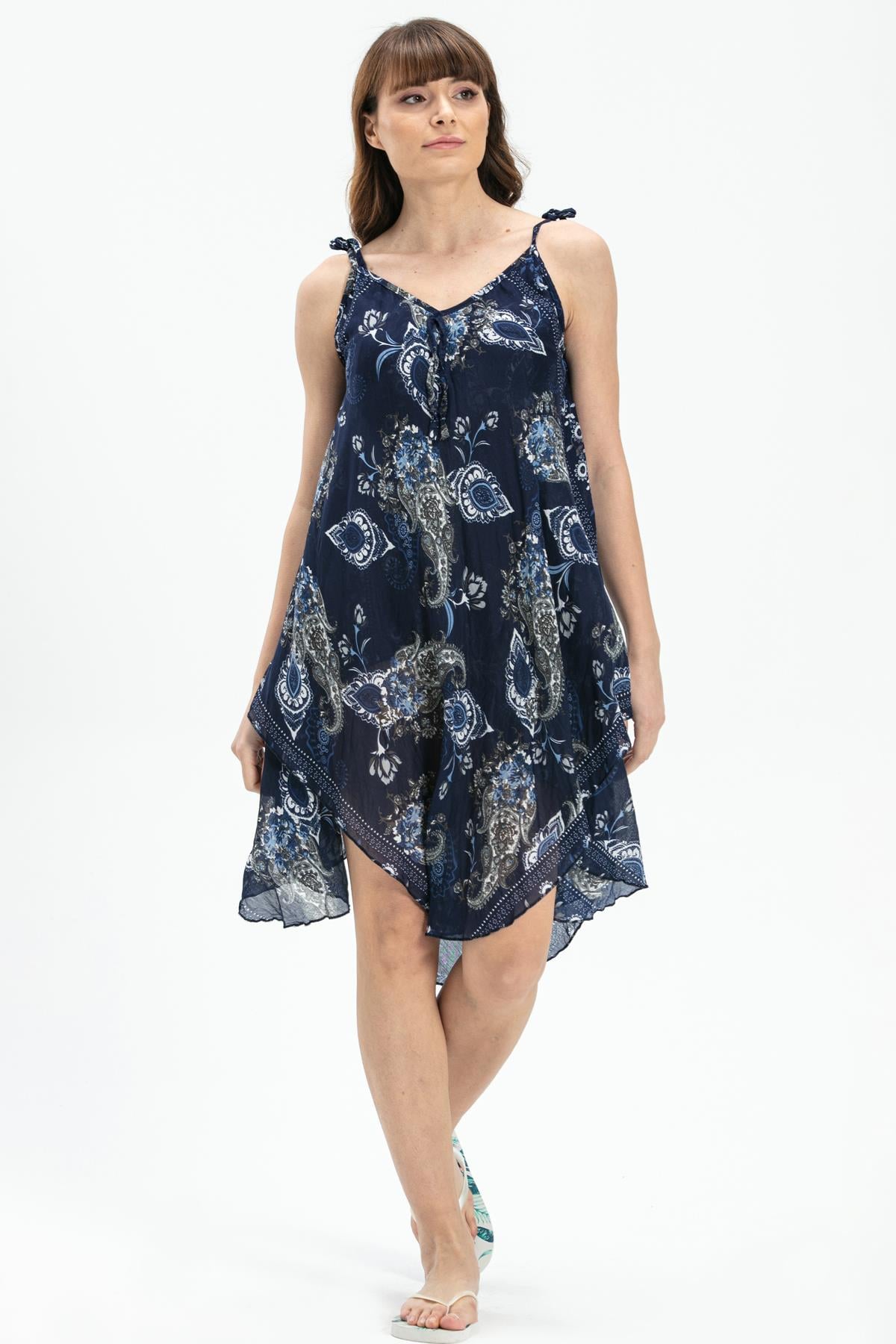 Strappy Voile Afrodit Short Dress Navy Blue1