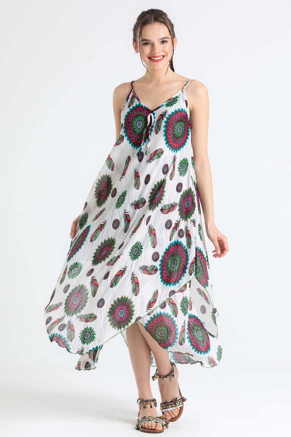 Strappy Voile Afrodit Midi Length Dress White 6197