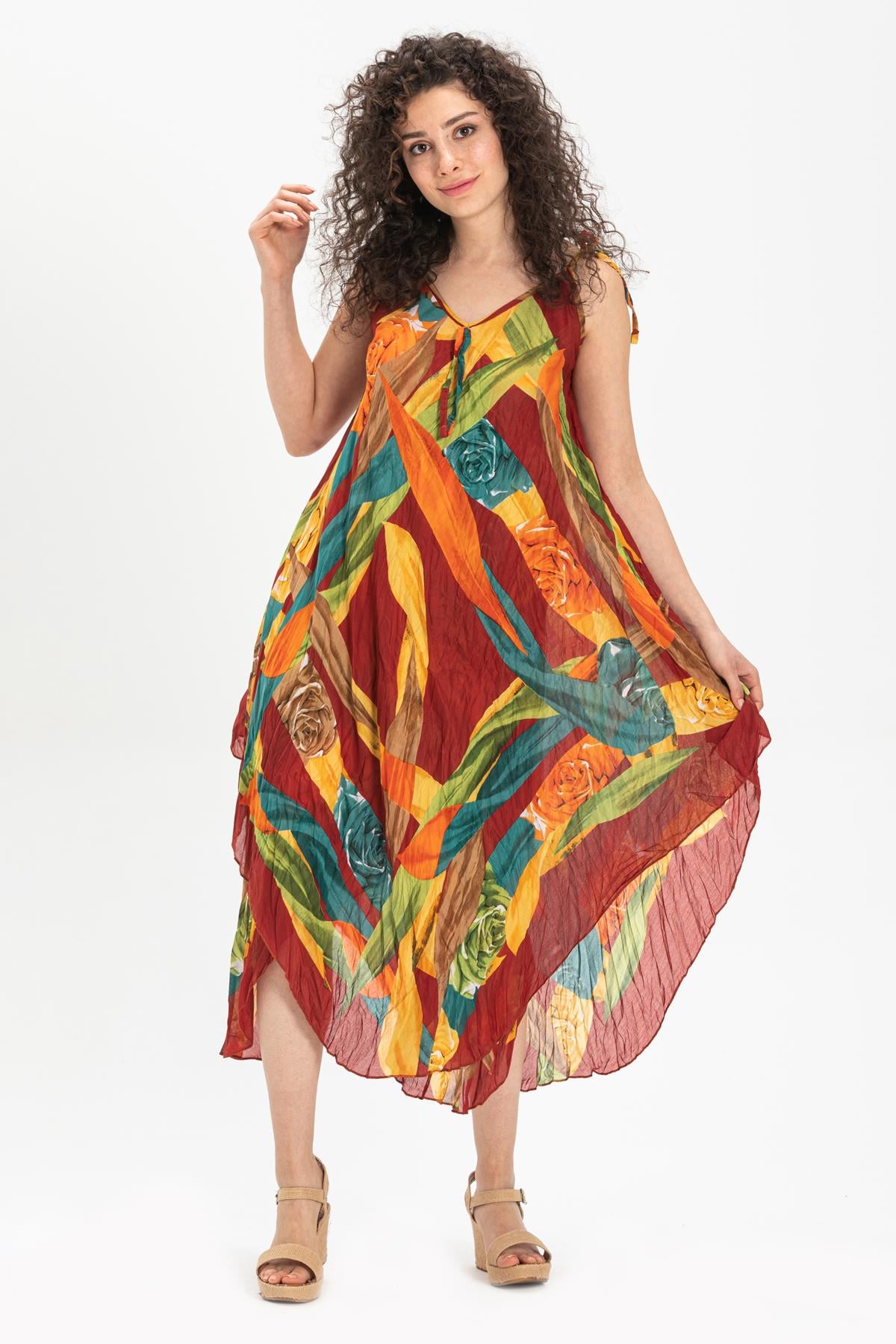 Strappy Voile Afrodit Midi Length Dress  Claret Red1