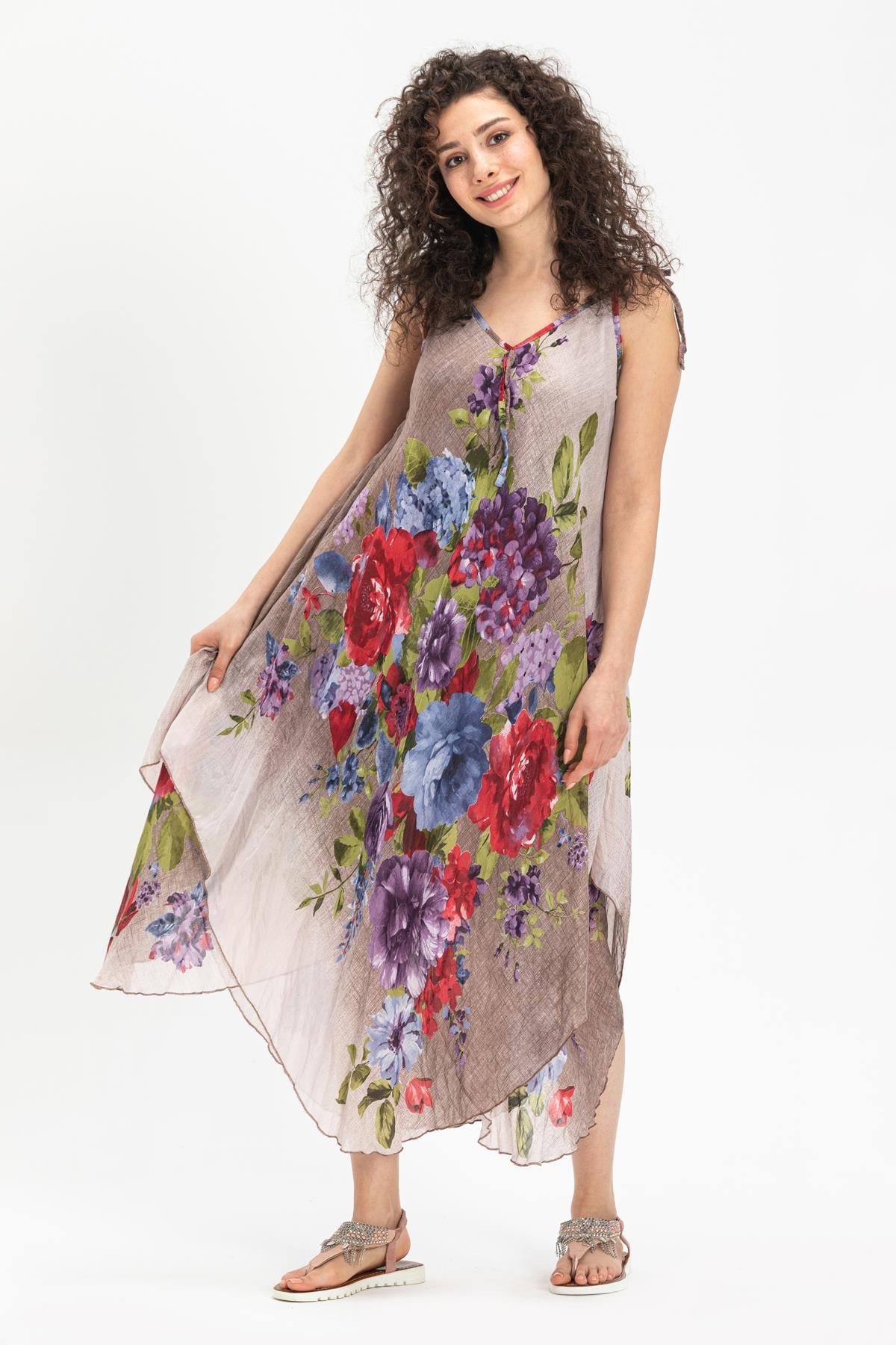 Strappy Voile Afrodit Midi Length Dress Grey