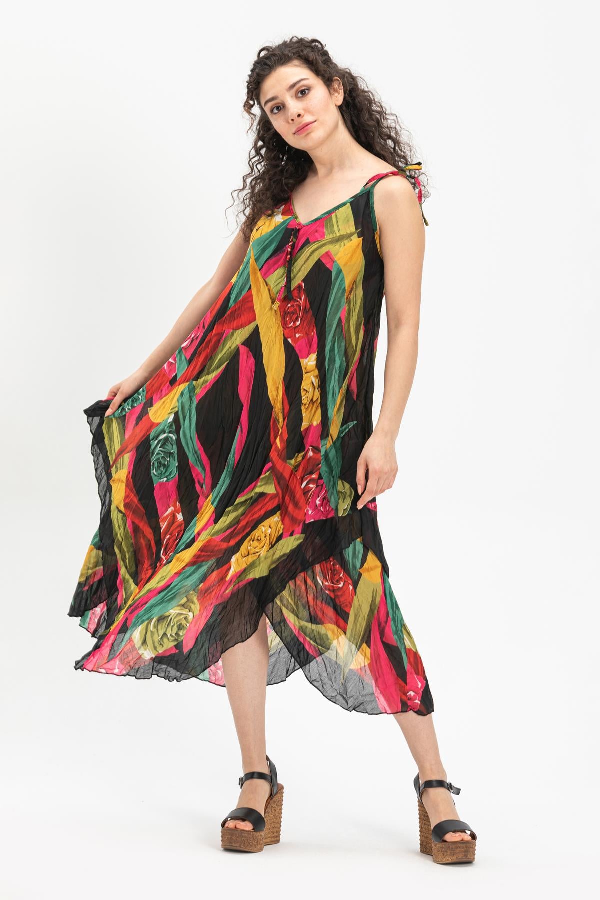 Strappy Voile Afrodit Midi Dress Black