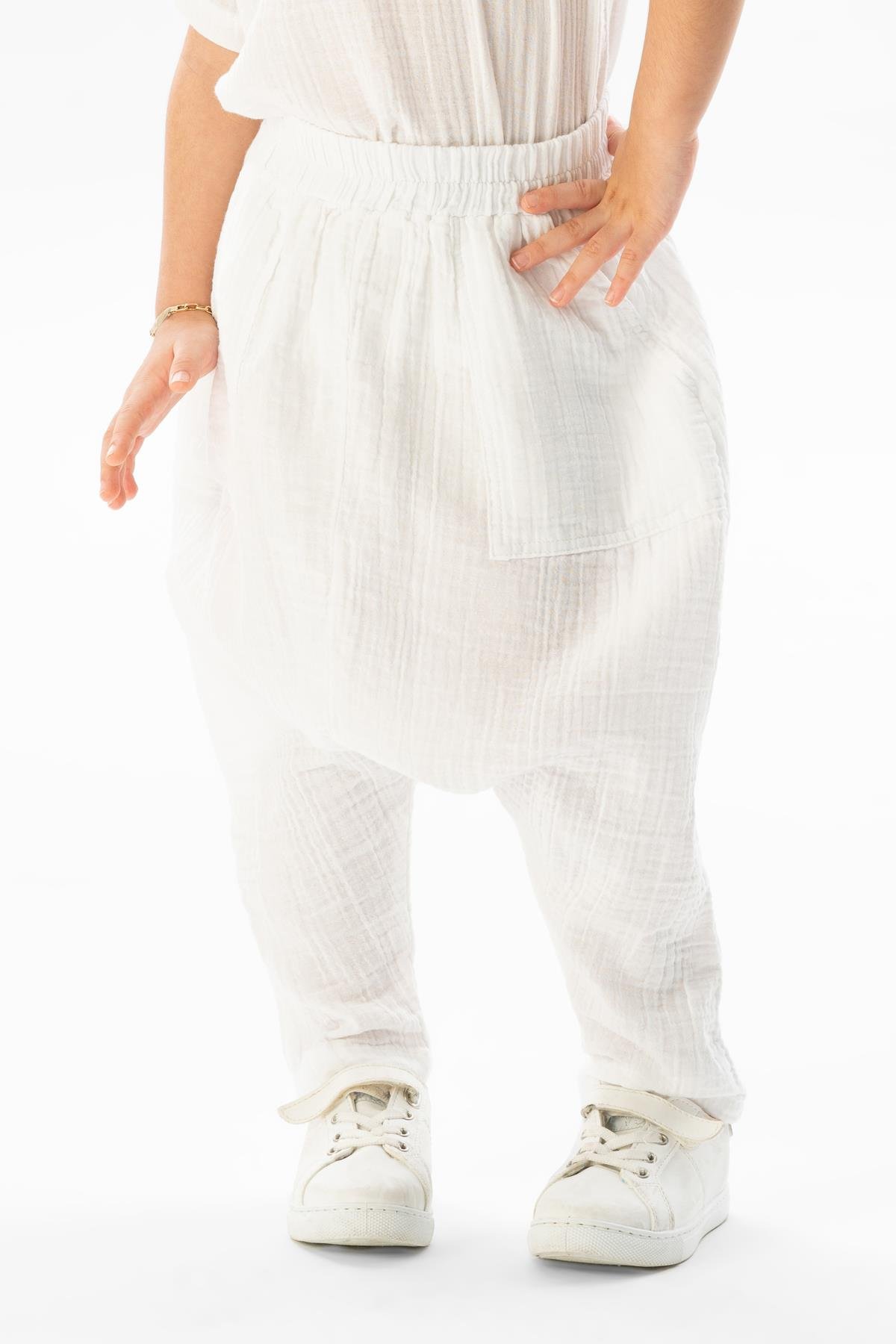 Batı Summer Muslin Girl's Shalwar White
