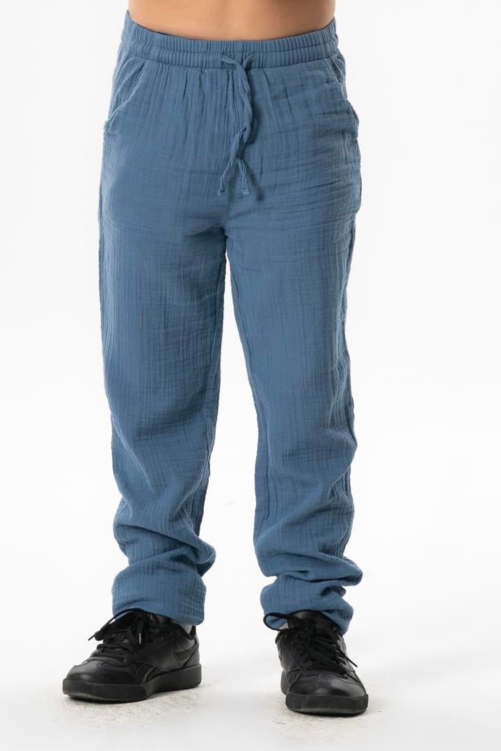 Beli Lastikli Müslin Cepli Yazlık Çocuk Pantolon İndigo indg