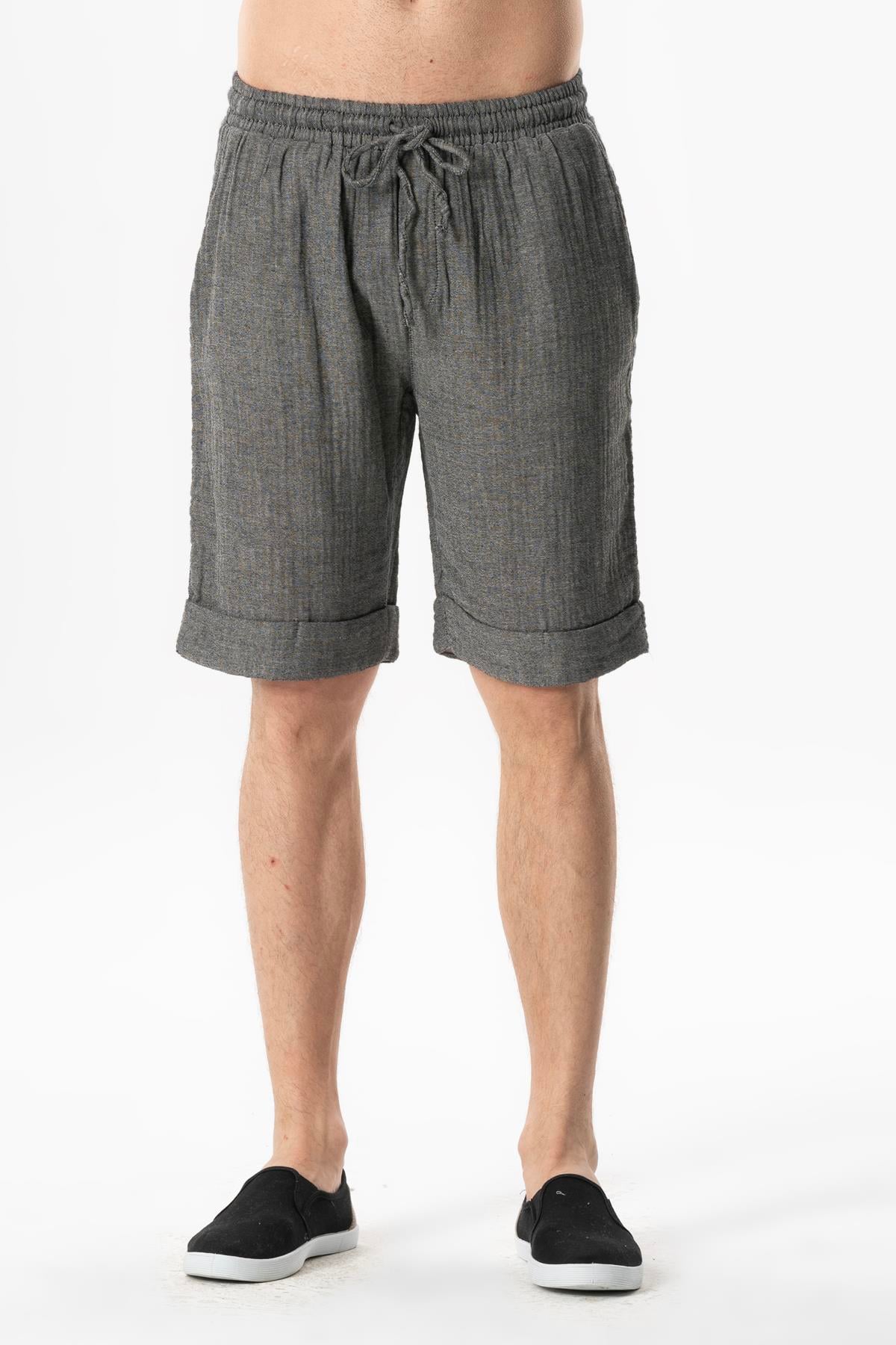 Muslin Men's Summer Shorts with Elastic Waistband Gray 