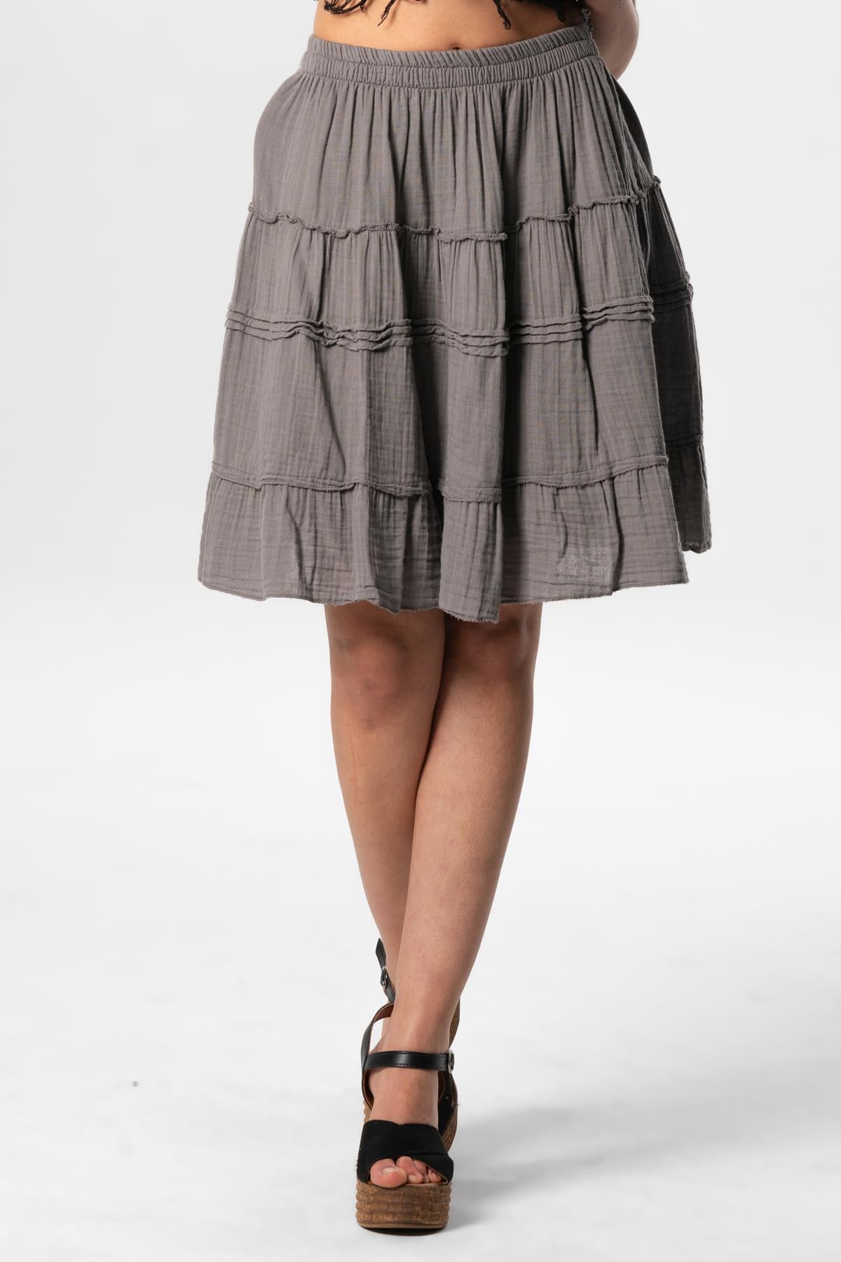Benan Short Summer Muslin Skirt with Elastic Waist Gray