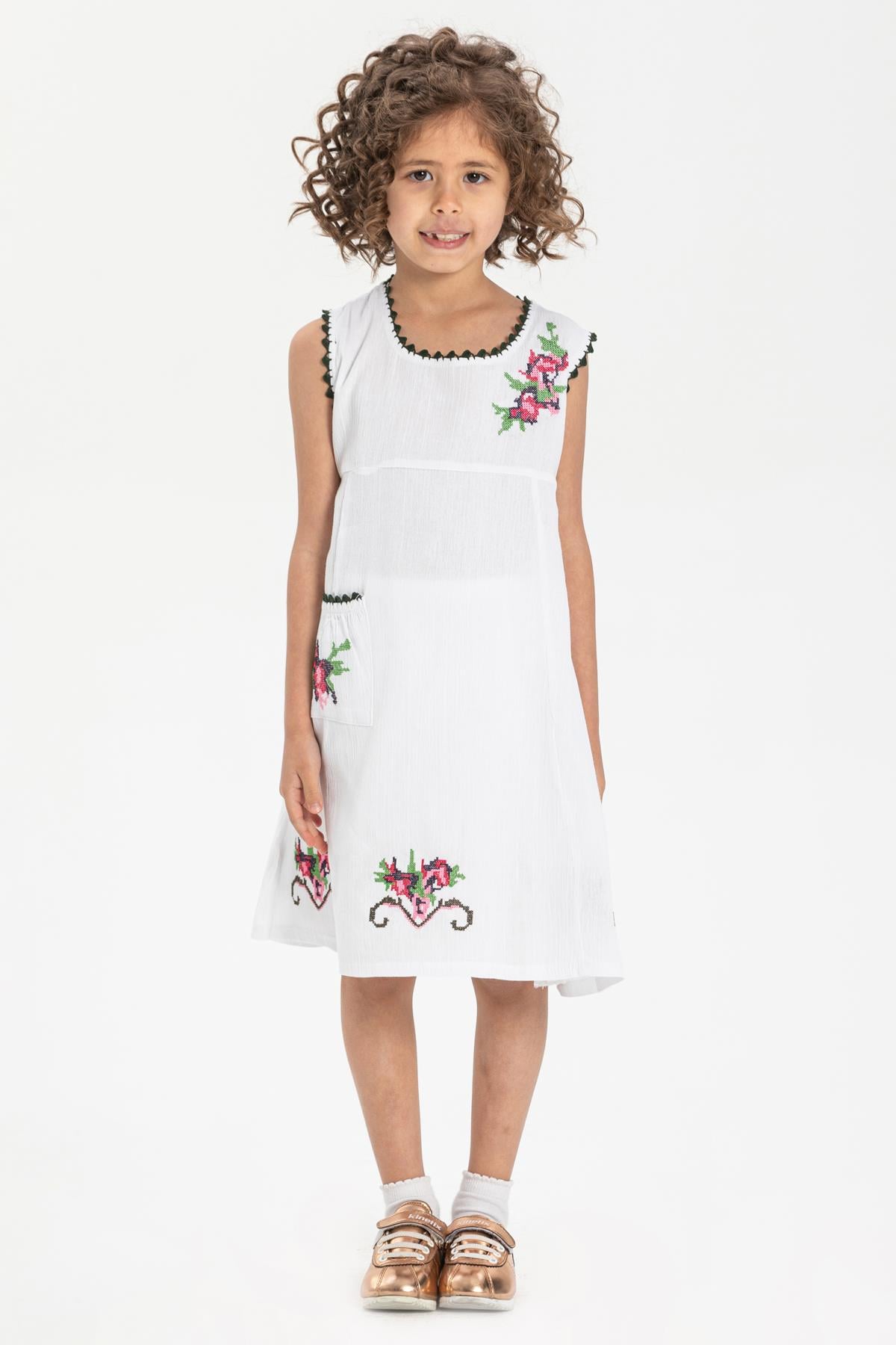Burçak Sile Fabric Girls Dress White