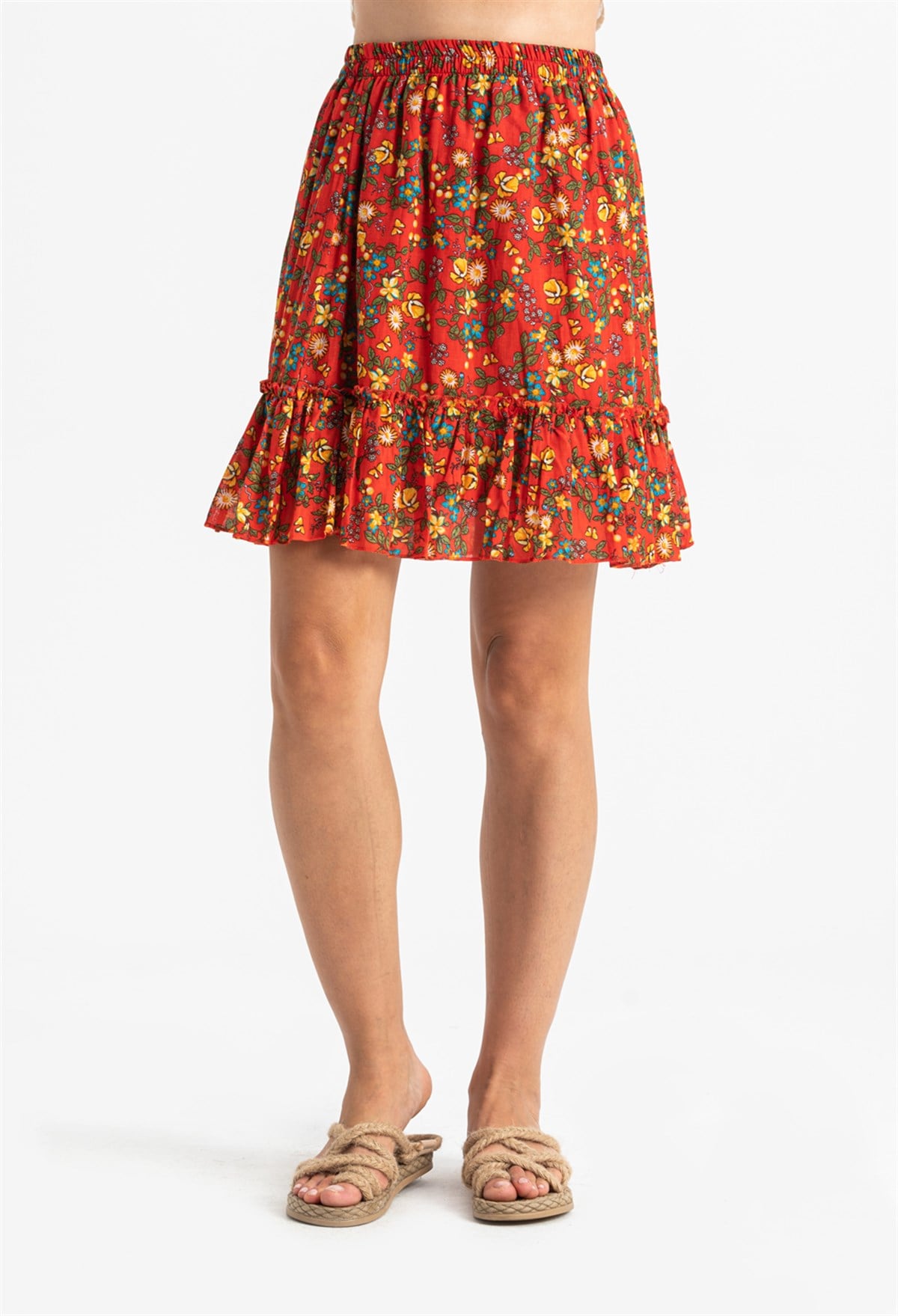 Buse Voile Short Skirt Bud Pattern Orange 6168