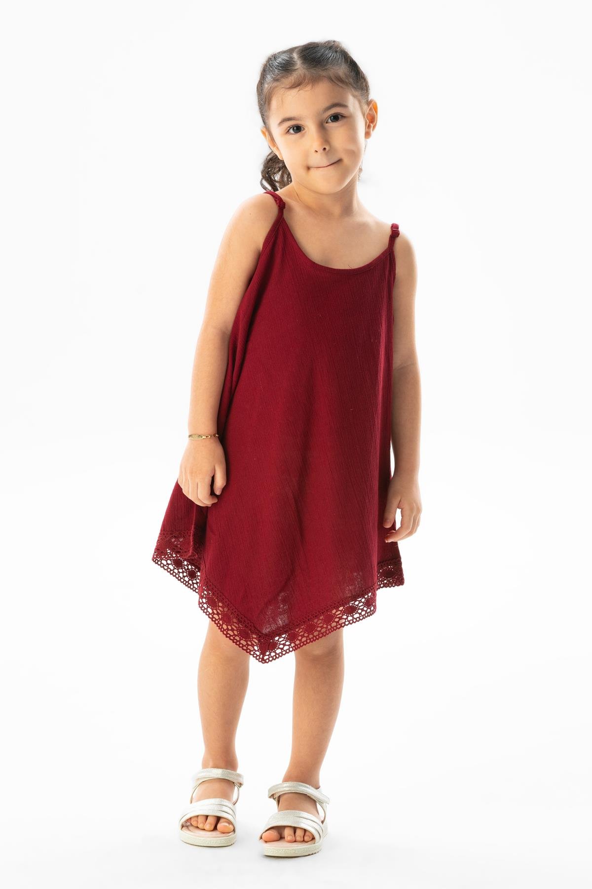 Çağla Şile Bezi Kız Çocuk Yazlık Elbise Bordo Brd