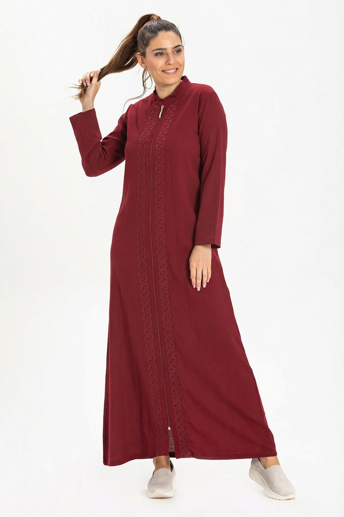 Cemre Sile Fabric Abaya Claret Red