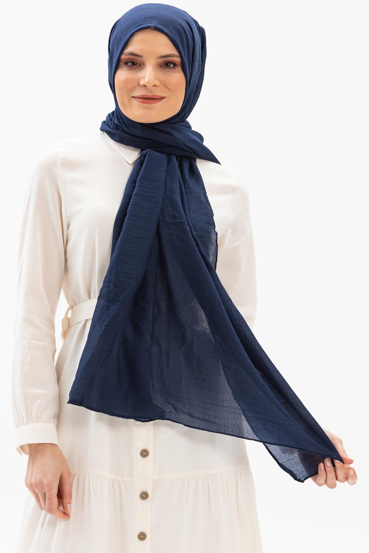 Düz Vual Kumaş Şal Lacivert Lcvt