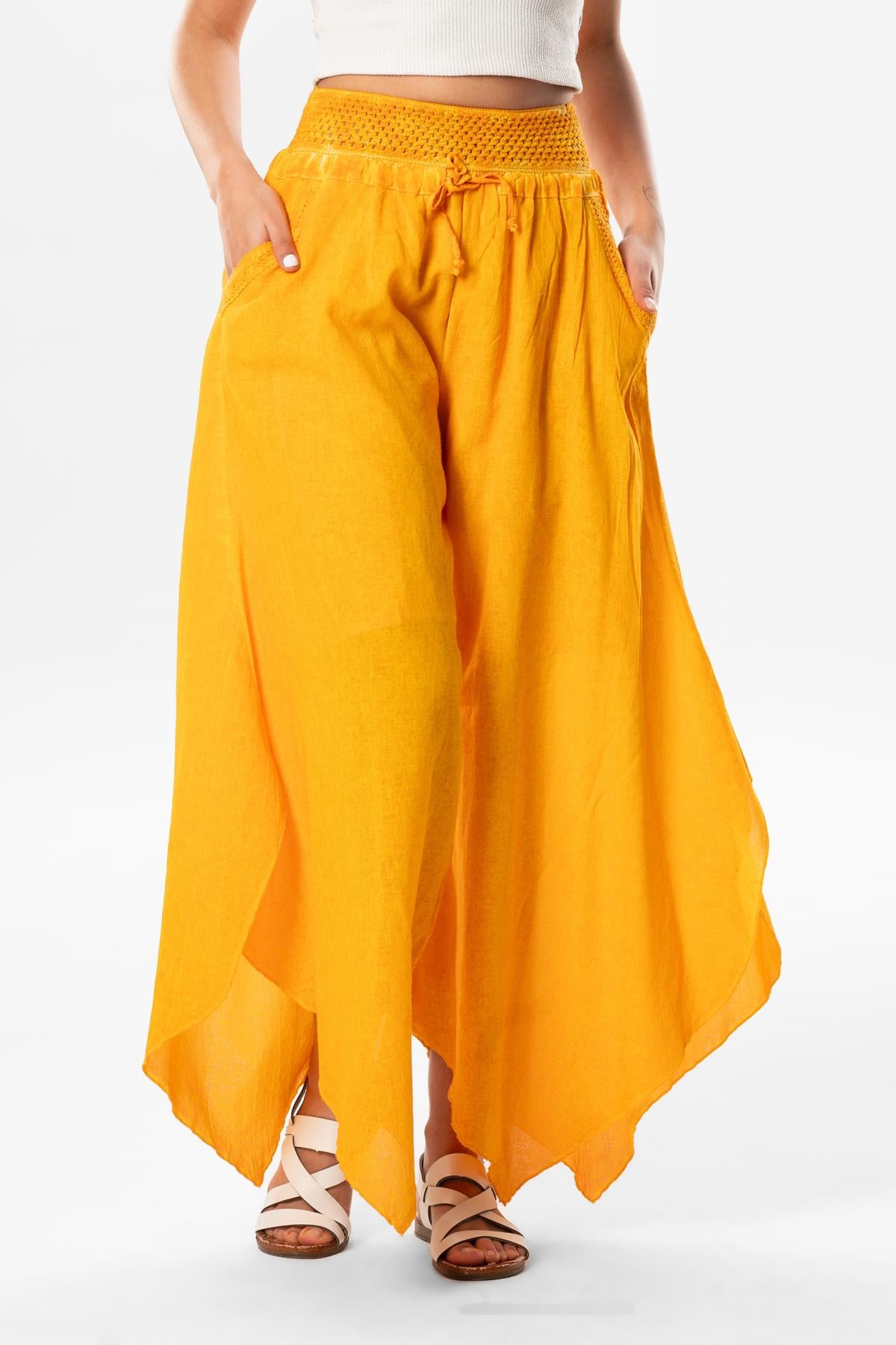 Güzide Sile Fabric Elastic Symmetrical Leg Summer Shalwar Yellow