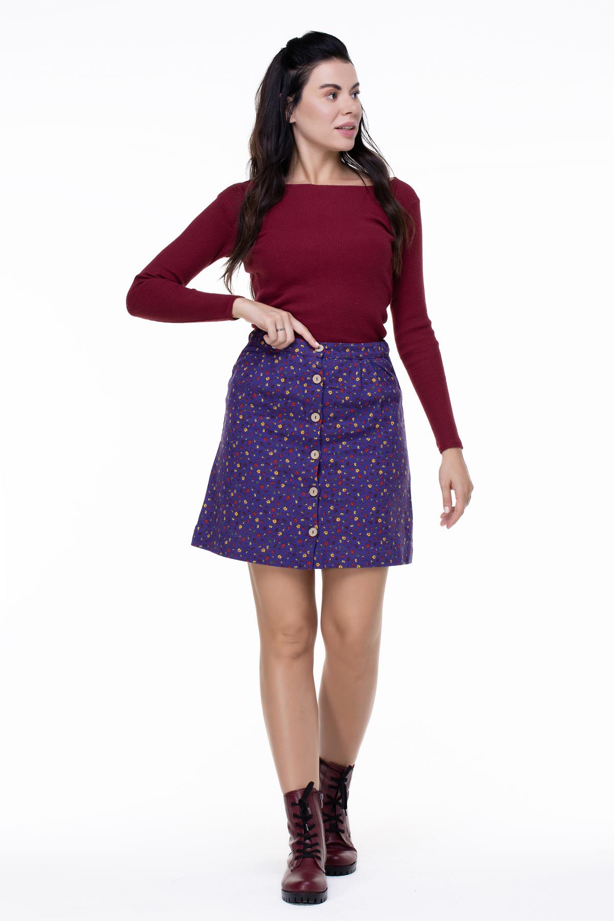 Hande Flannel Skirt Crispy Pattern Purple