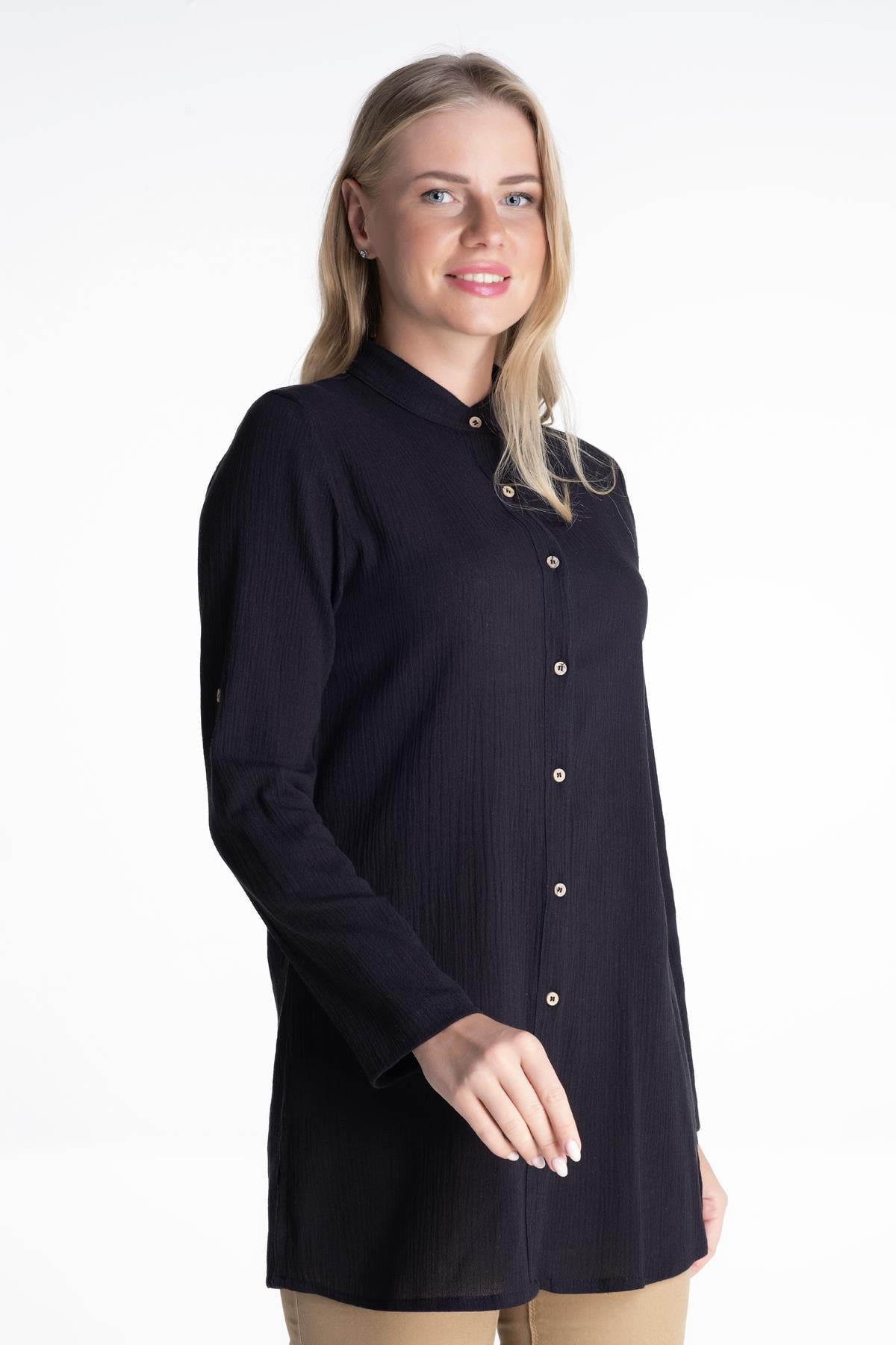 Women Sile Fabric Judge Tunic Black