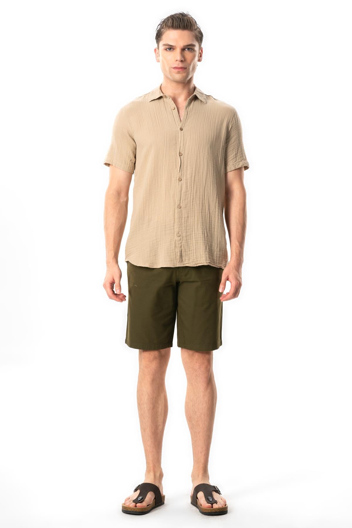Short Sleeve Men's Summer Muslin Shirt Mink