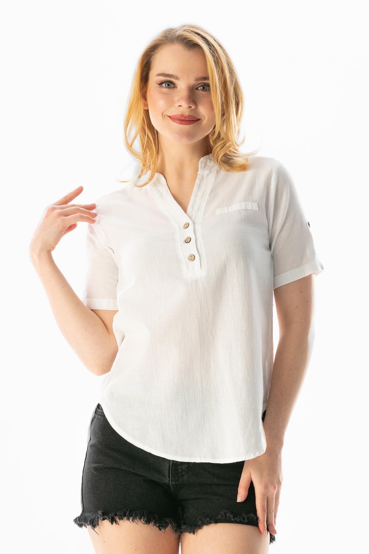 Kısa Kol Şile Bezi Akasya Yazlık Bluz Beyaz Byz