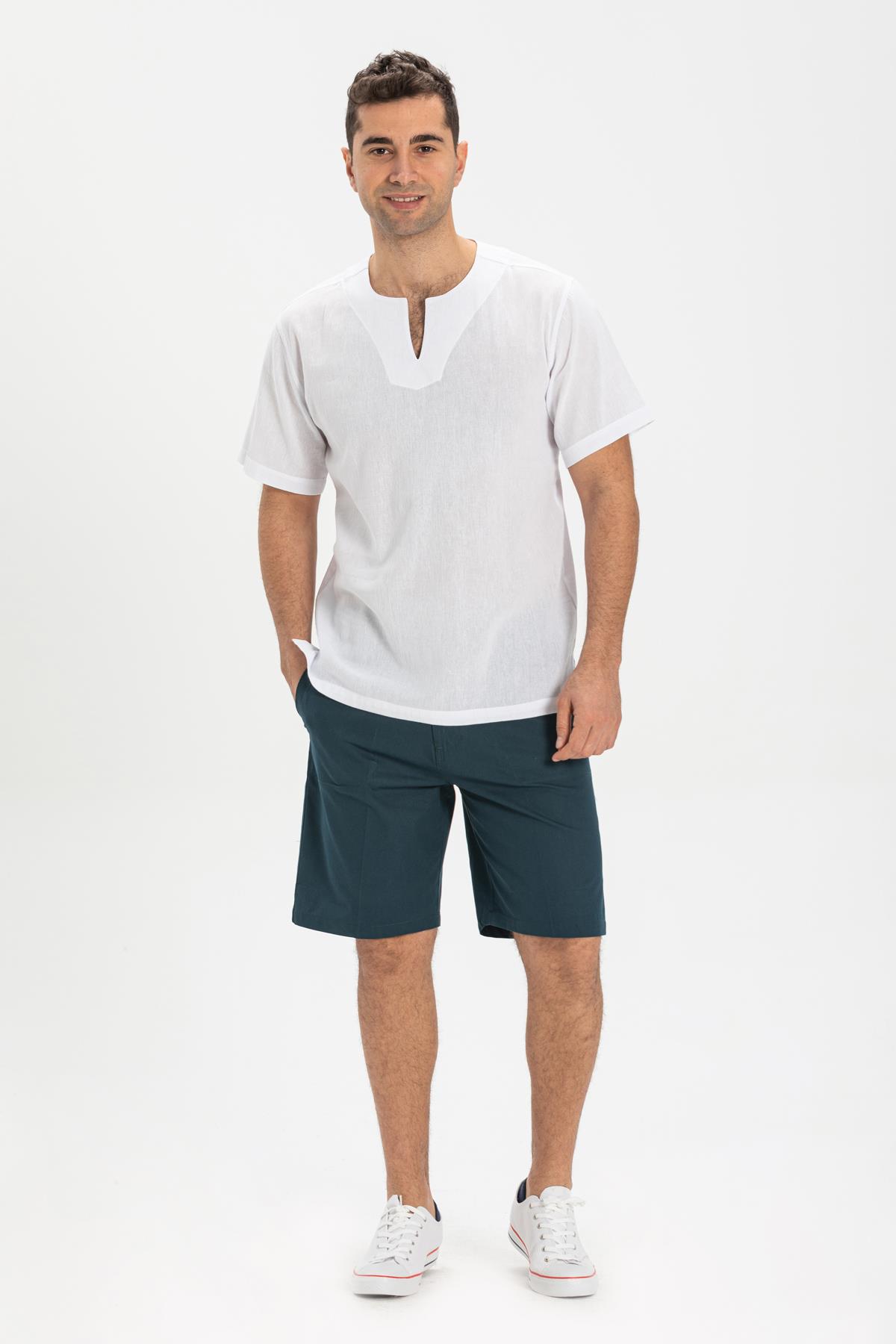 Kısa Kol Şile Bezi Bisiklet Yaka Erkek Tshirt Beyaz 3001