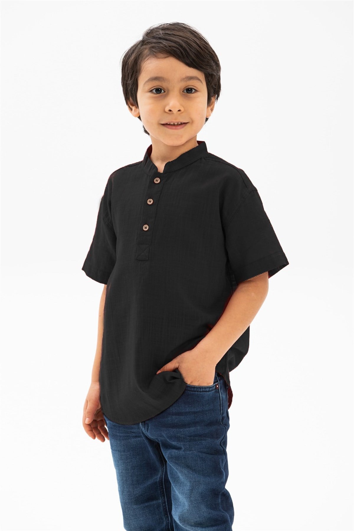 Short Arm Sile Fabric Bodrum Men Kid's TShirt Black