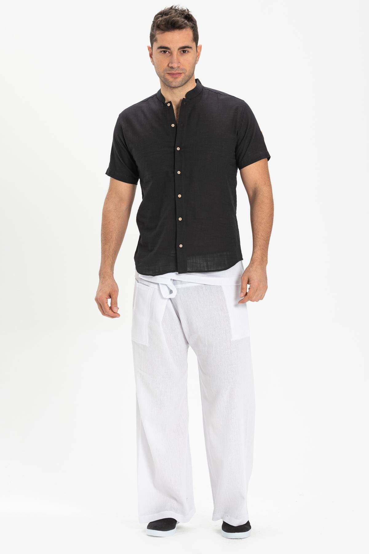 Short Sleeve Sile Fabric Bodrum Men Shirt Black