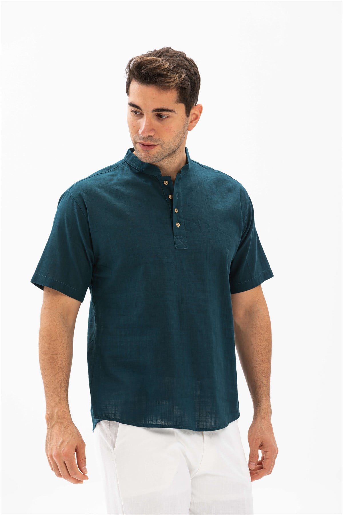 Kısa Kol Şile Bezi Bodrum Erkek T-Shirt Koyu Petrol