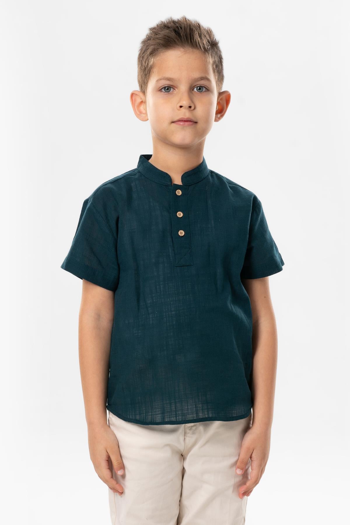 Short Sleeve Sile Fabric Bodrum Men Kid's TShirt Dark Petrol 3069