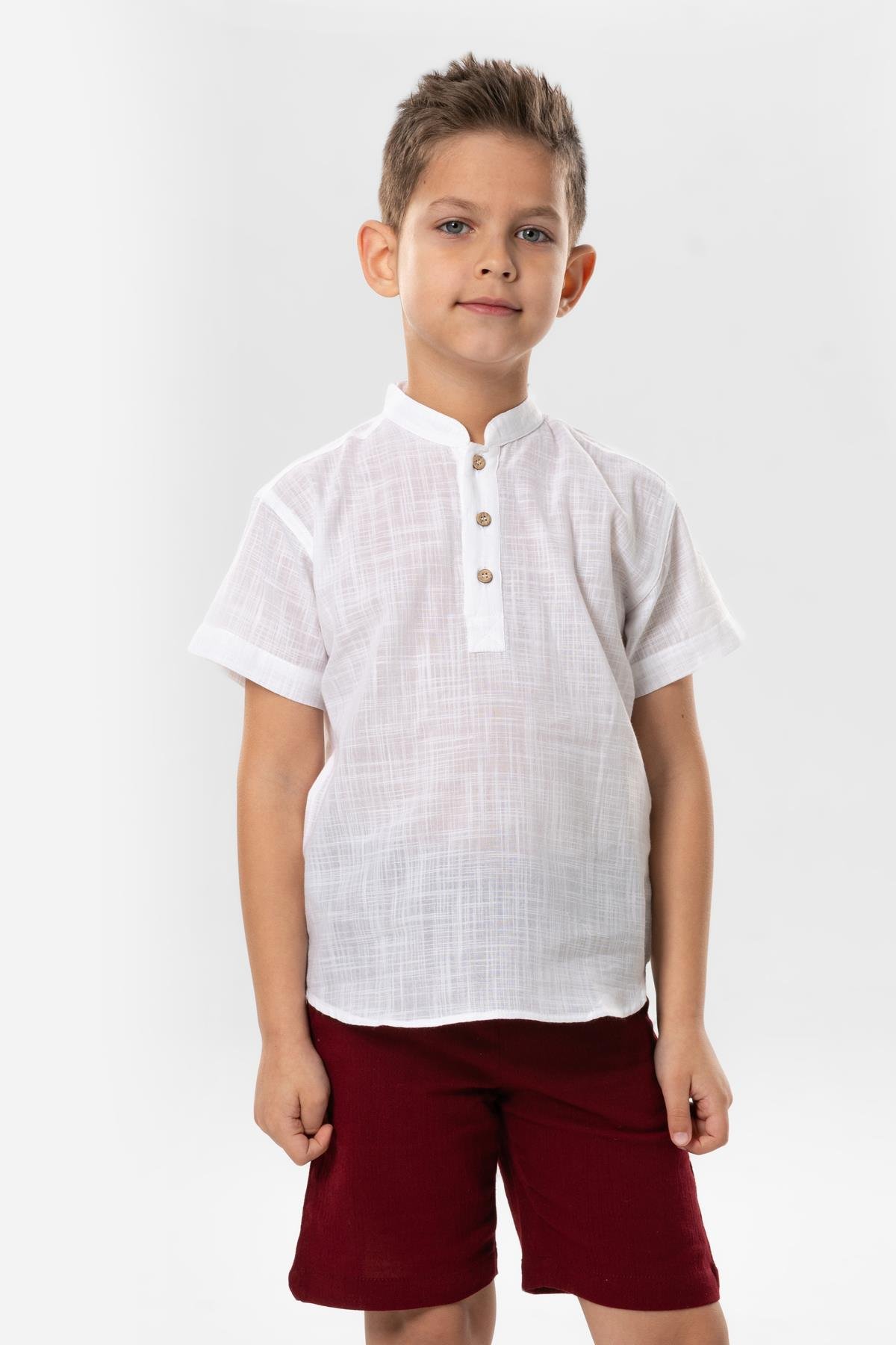 Kısa Kol Şile Bezi Bodrum Yazlık Erkek Çocuk Tshirt Beyaz 3001