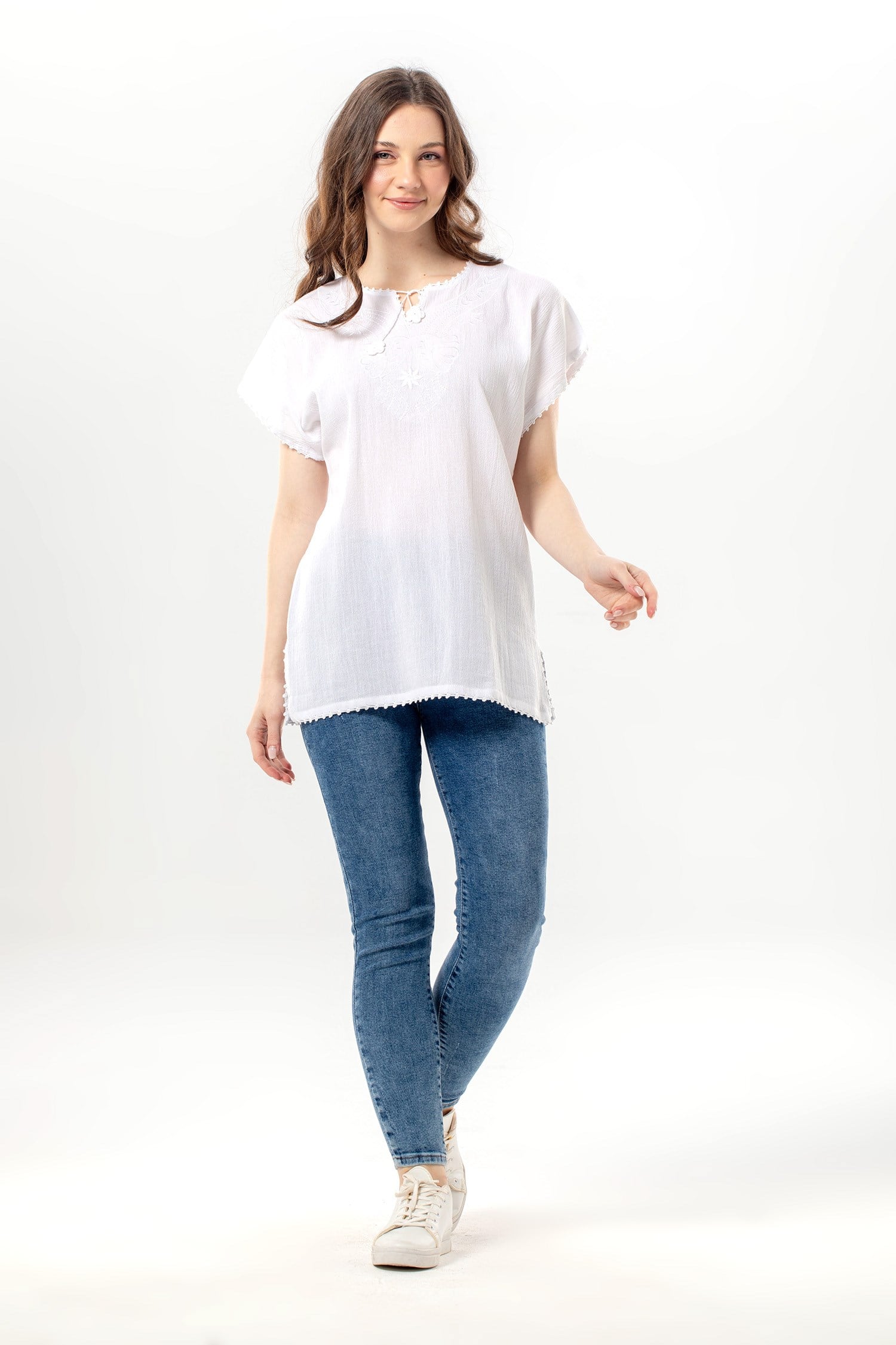 Short Sleeve Sile Fabric Naz Blouse White