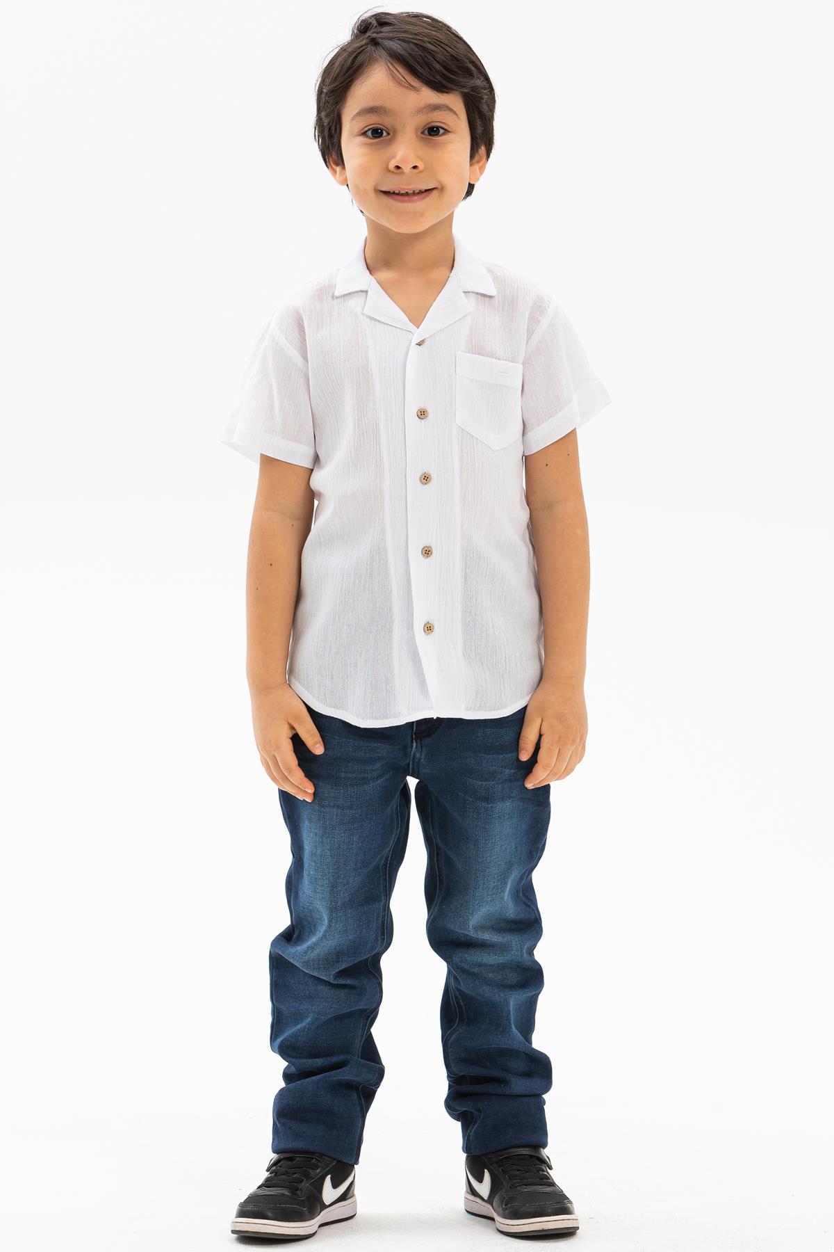 Short Arm Sile Fabric Men Kid's Shirt White
