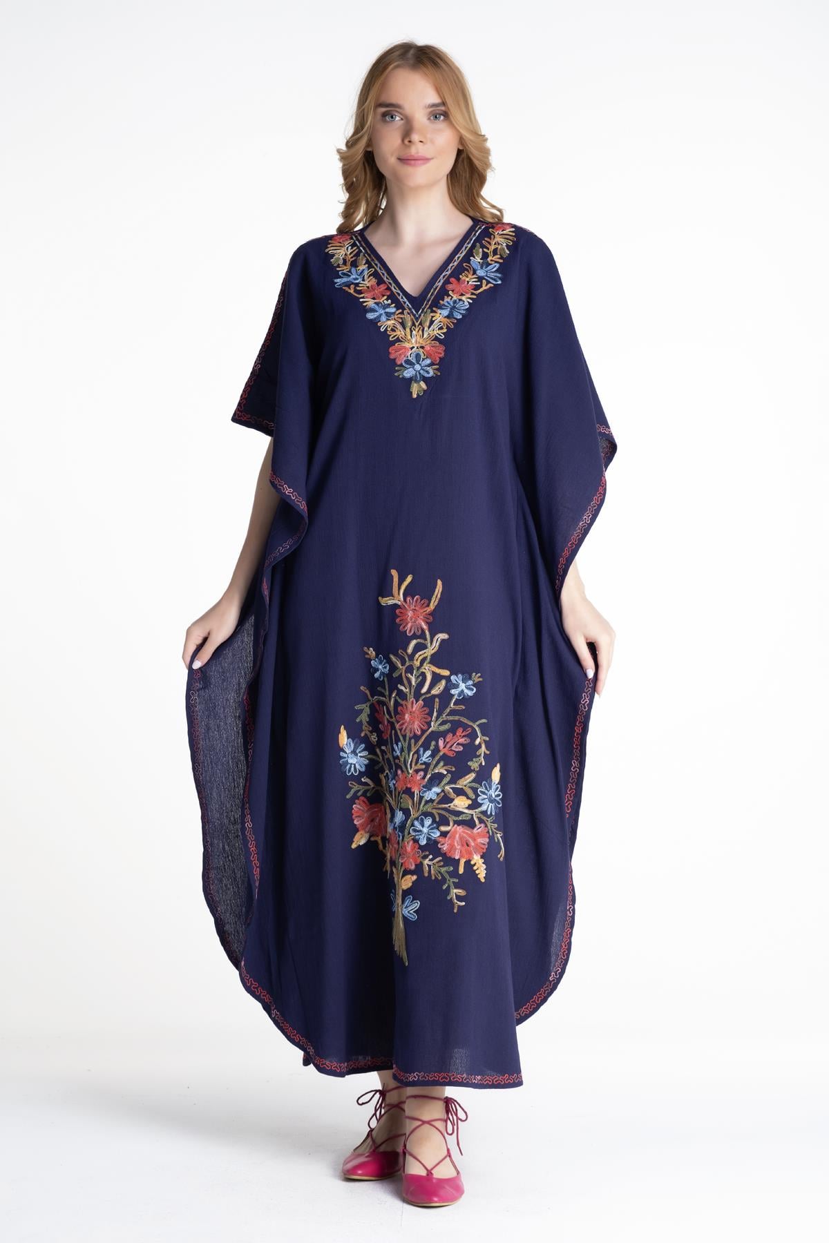 Short Sleeve Şile Fabric Tibet Long Dress Purple