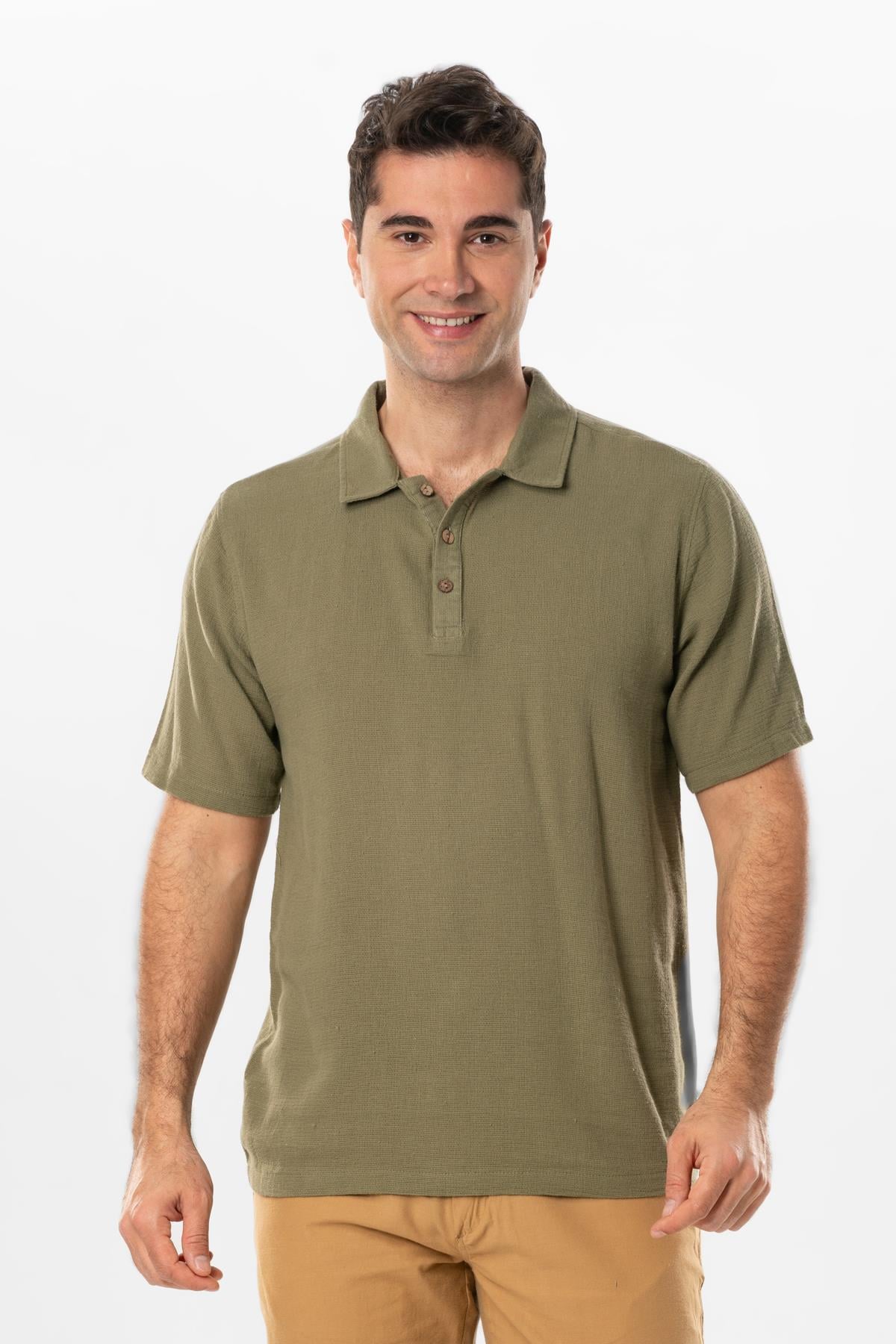 Short Sleeve Violet Foça Buttoned Summer Tshirt Khaki