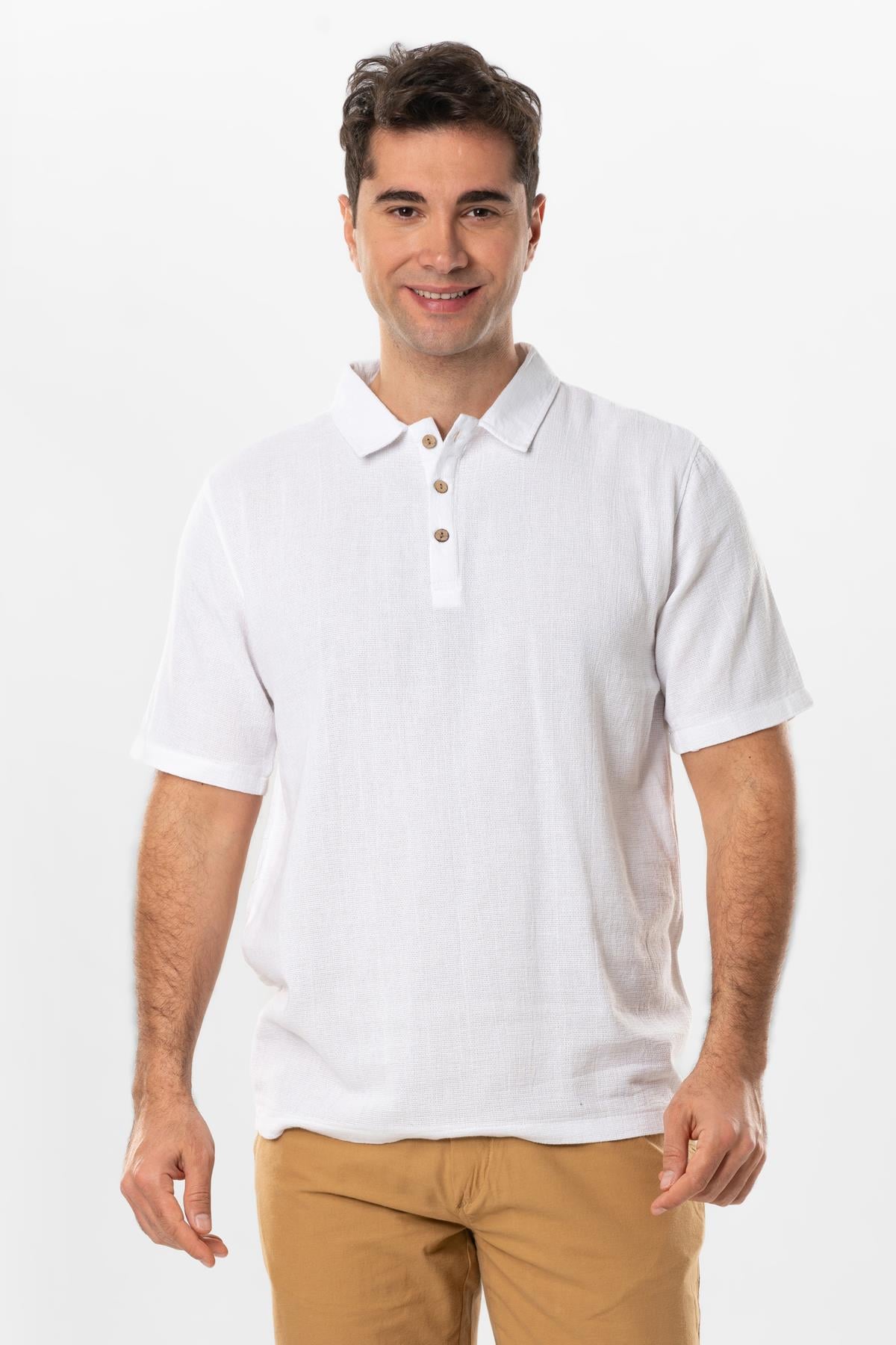 Kısa Kol Violet Foça Düğmeli Yazlık Tshirt Beyaz Byz