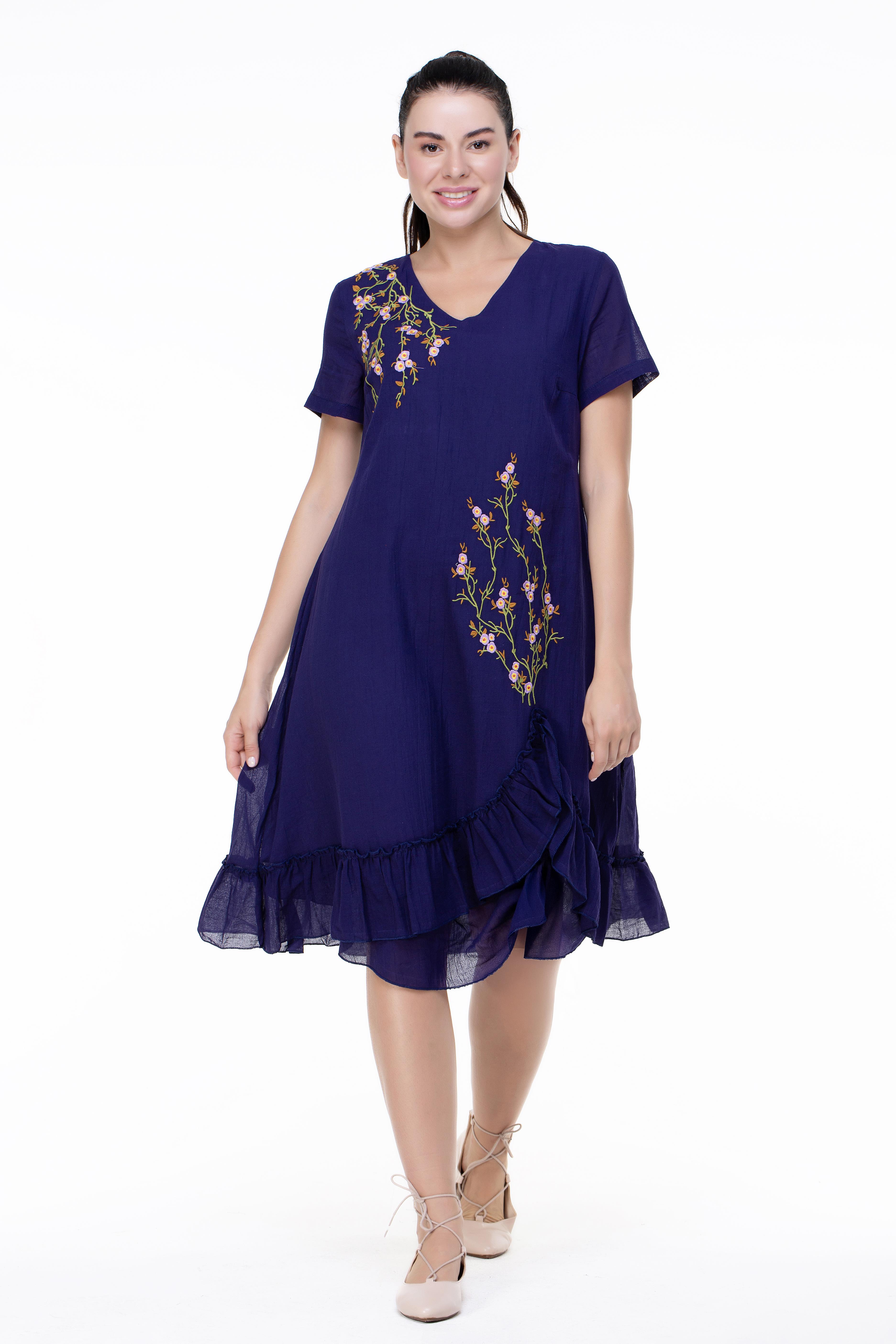 Short Sleeve Voile Sweetheart Midi Length Spring Dress Purple
