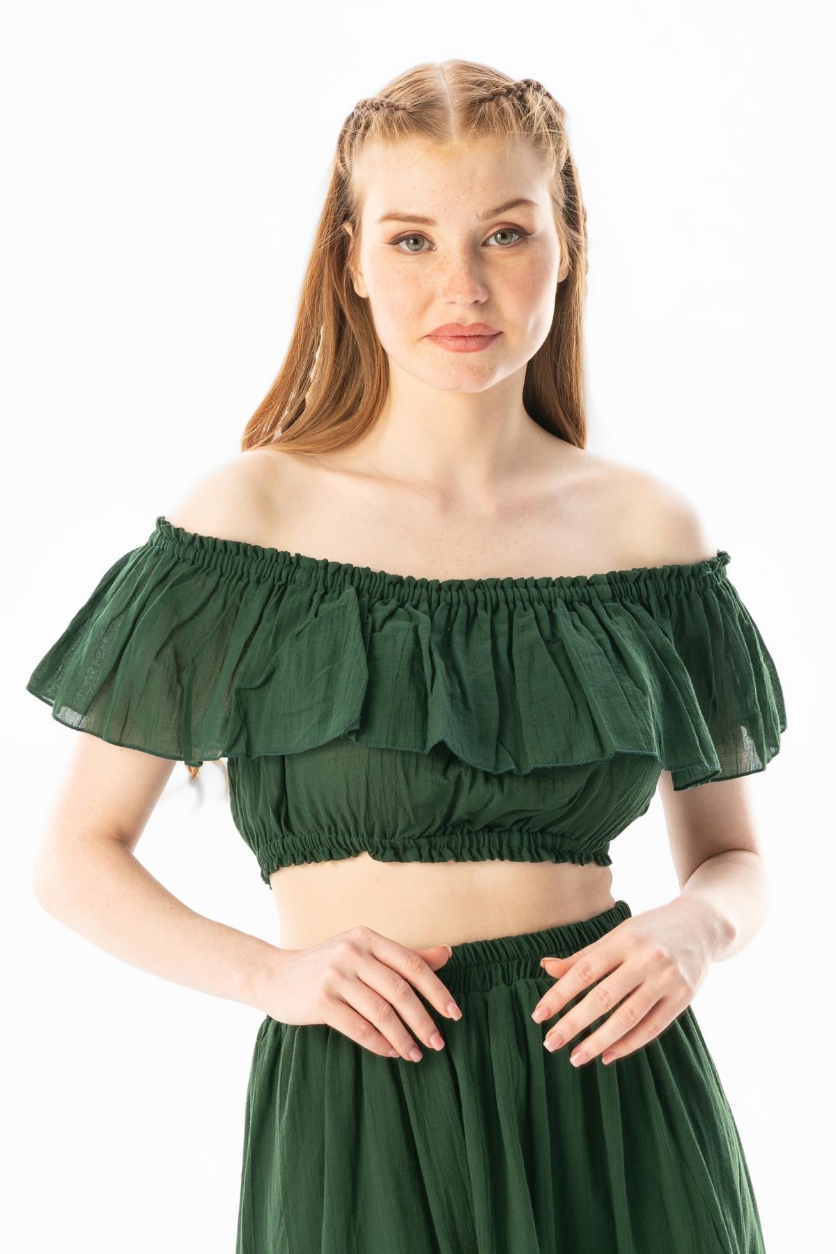 Short Sleeve Voile Lavinya Boat Neck Summer Blouse Green