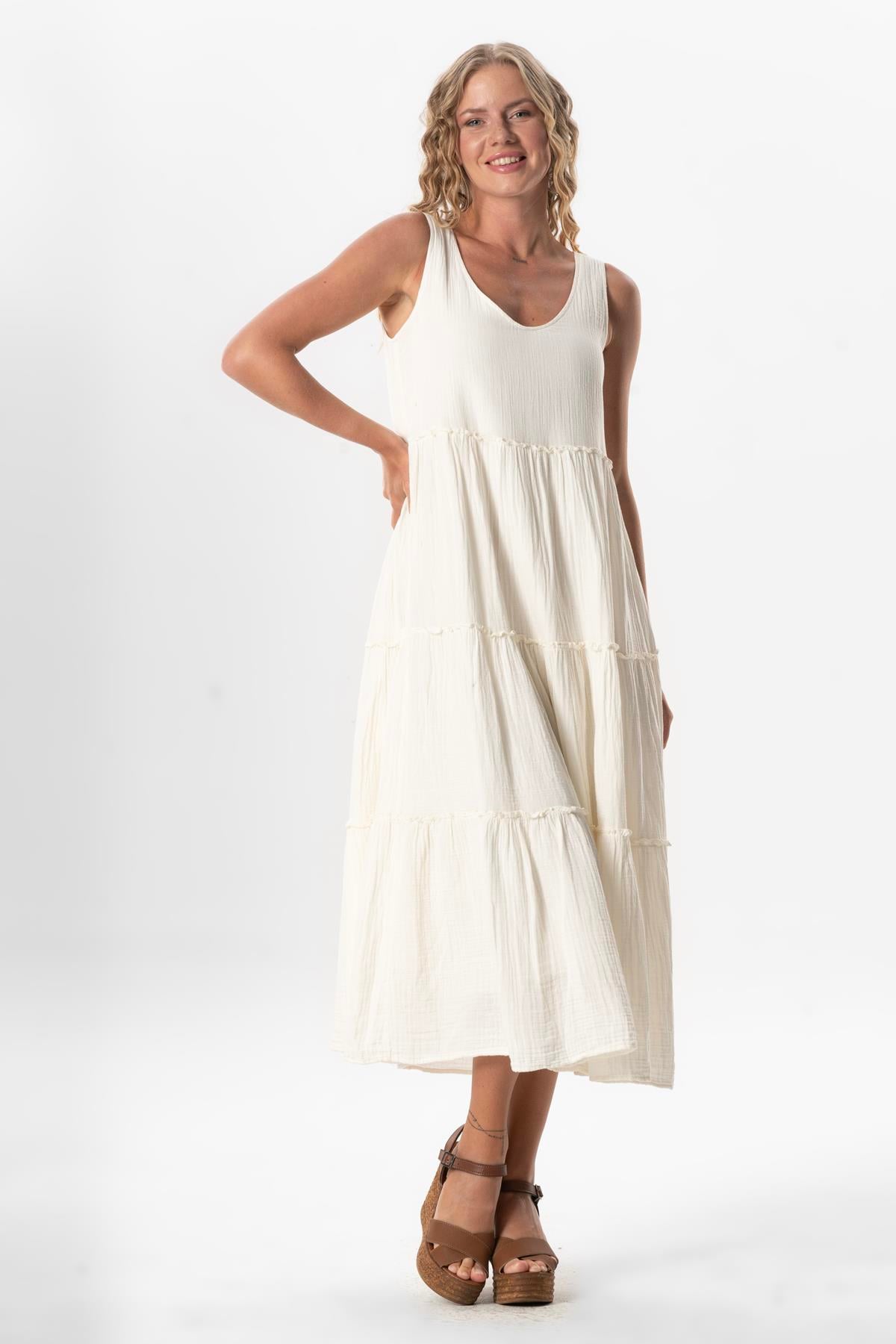 Artemis Sleeveless Dress Star Pattern Off White