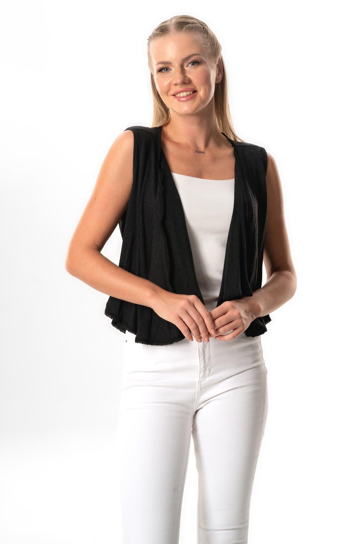 Long Sleeve Atlas Fall and Winter Asymmetric Cut Combed Viscose Vest Gray