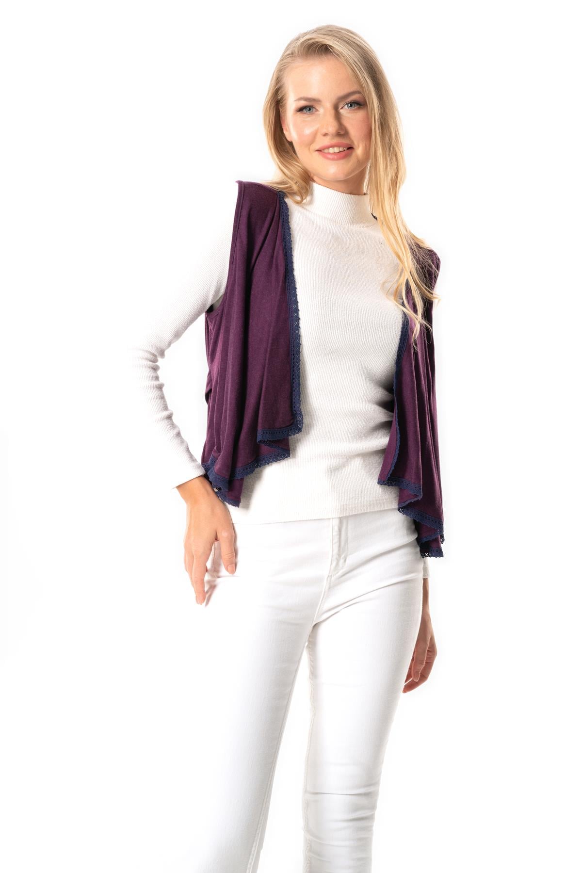 Long Sleeve Atlas Fall and Winter Asymmetric Cut Combed Viscose Vest Mürdüm