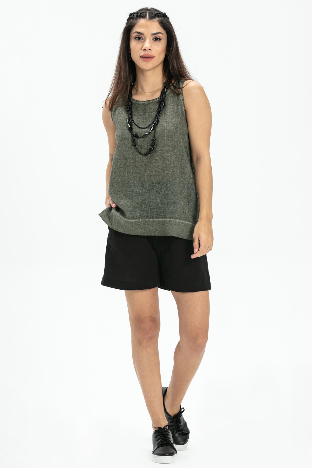 Sleeveless Poplin Zeyno Blouse Khaki