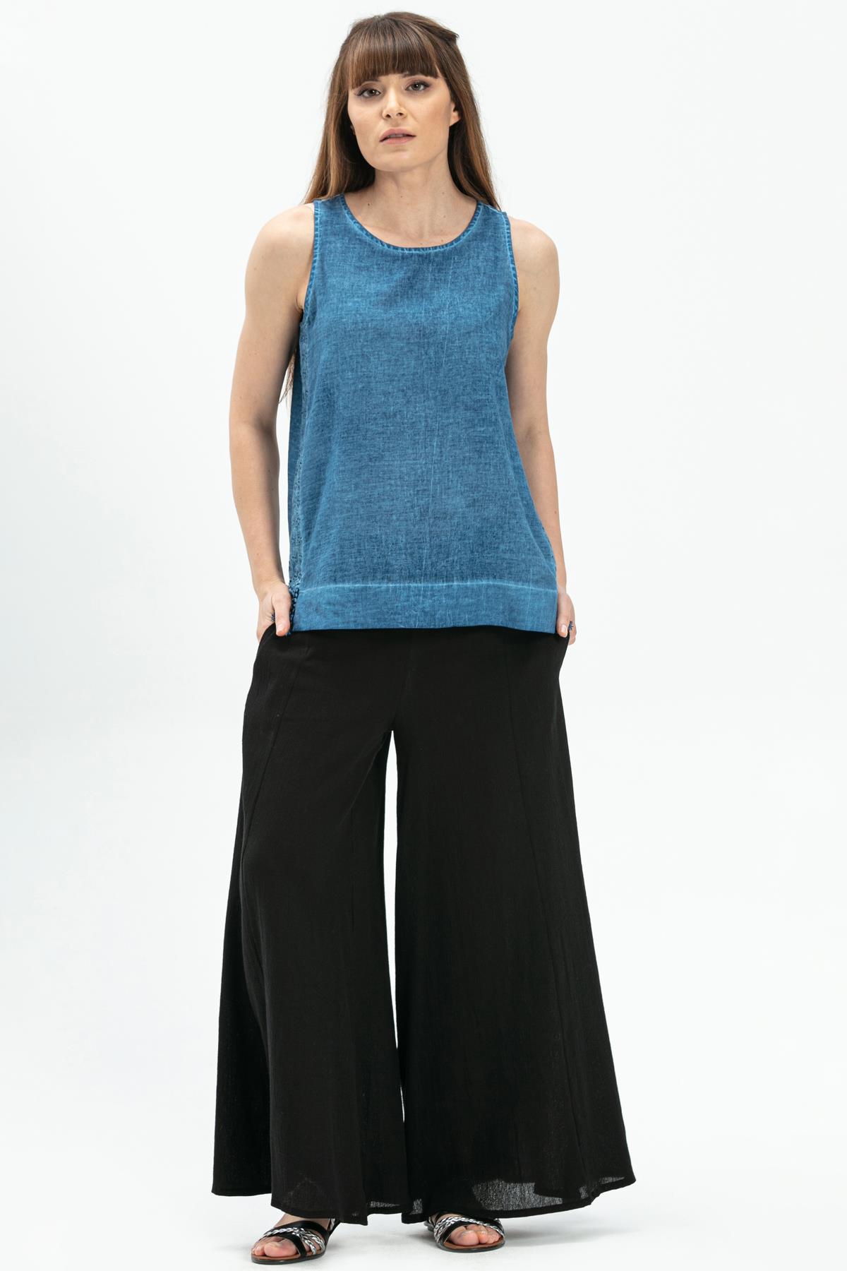 Sleeveless Poplin Zeyno Blouse İndigo