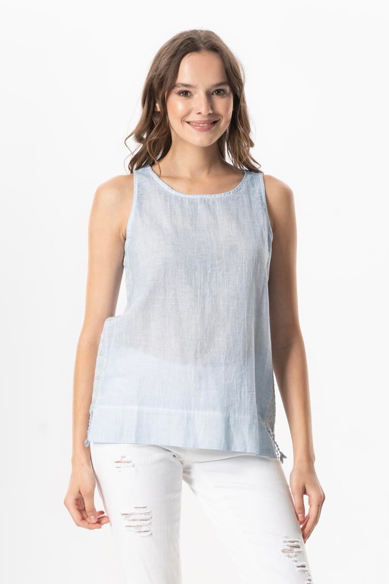 Sleeveless Poplin Zeyno Blouse Ice Blue