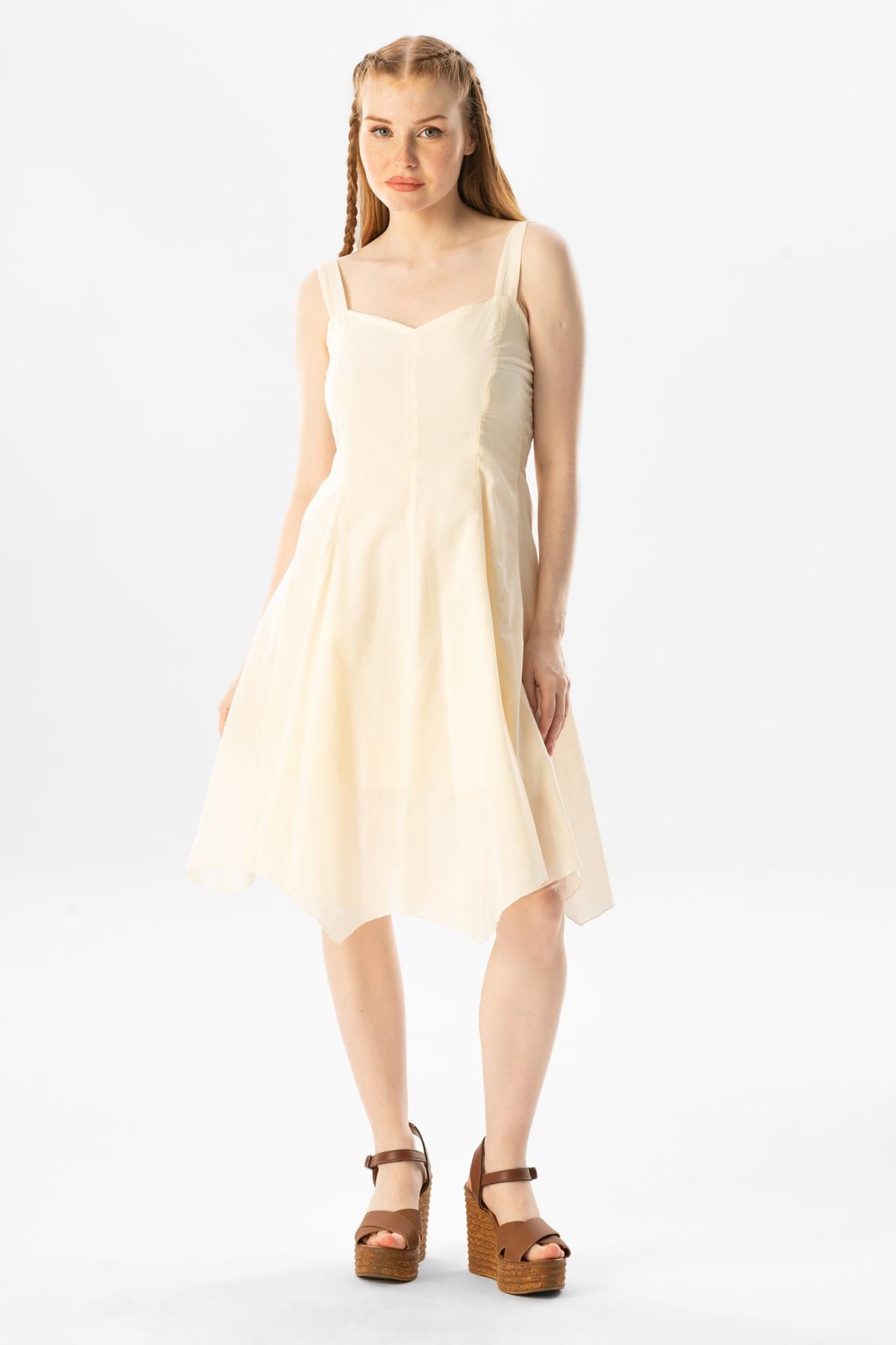 Strappy Voile Emel Short Dress Cream