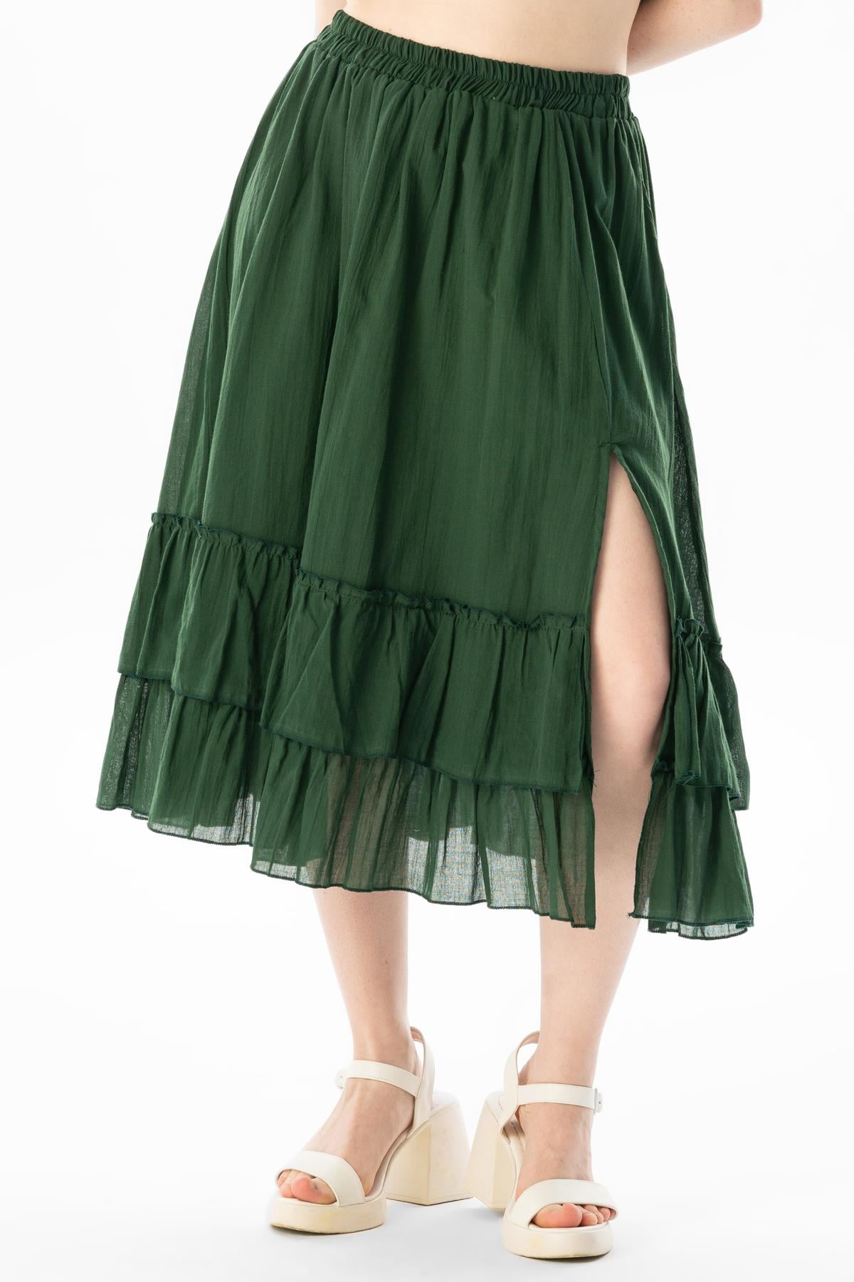 Lavinya Elastic Waist Voile Long Summer Skirt Green