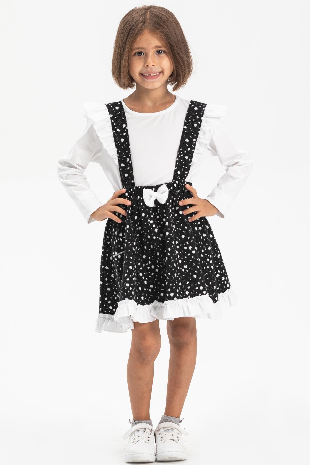 Miray Pazen Çocuk Salopet Sonbahar ve Kışlık Etek Çıtır Desen Beyaz Byz