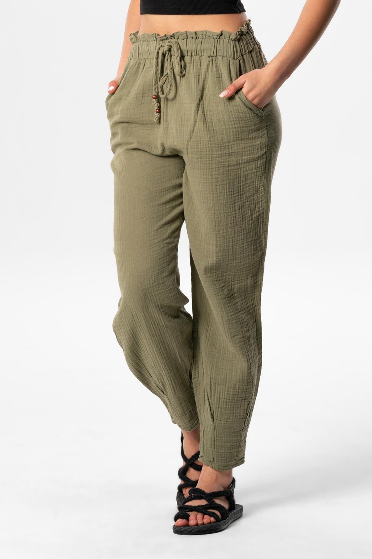 Muslin Carrot Summer Pants Khaki