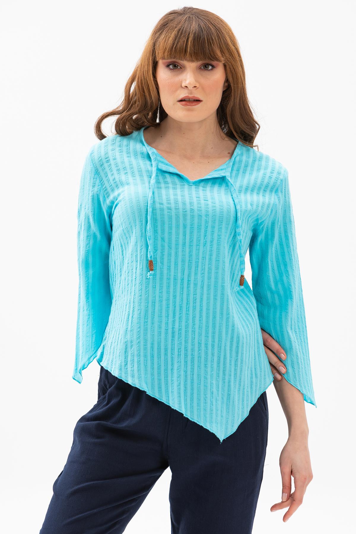 Rodos Gofre Bluz Turkuaz Trkz