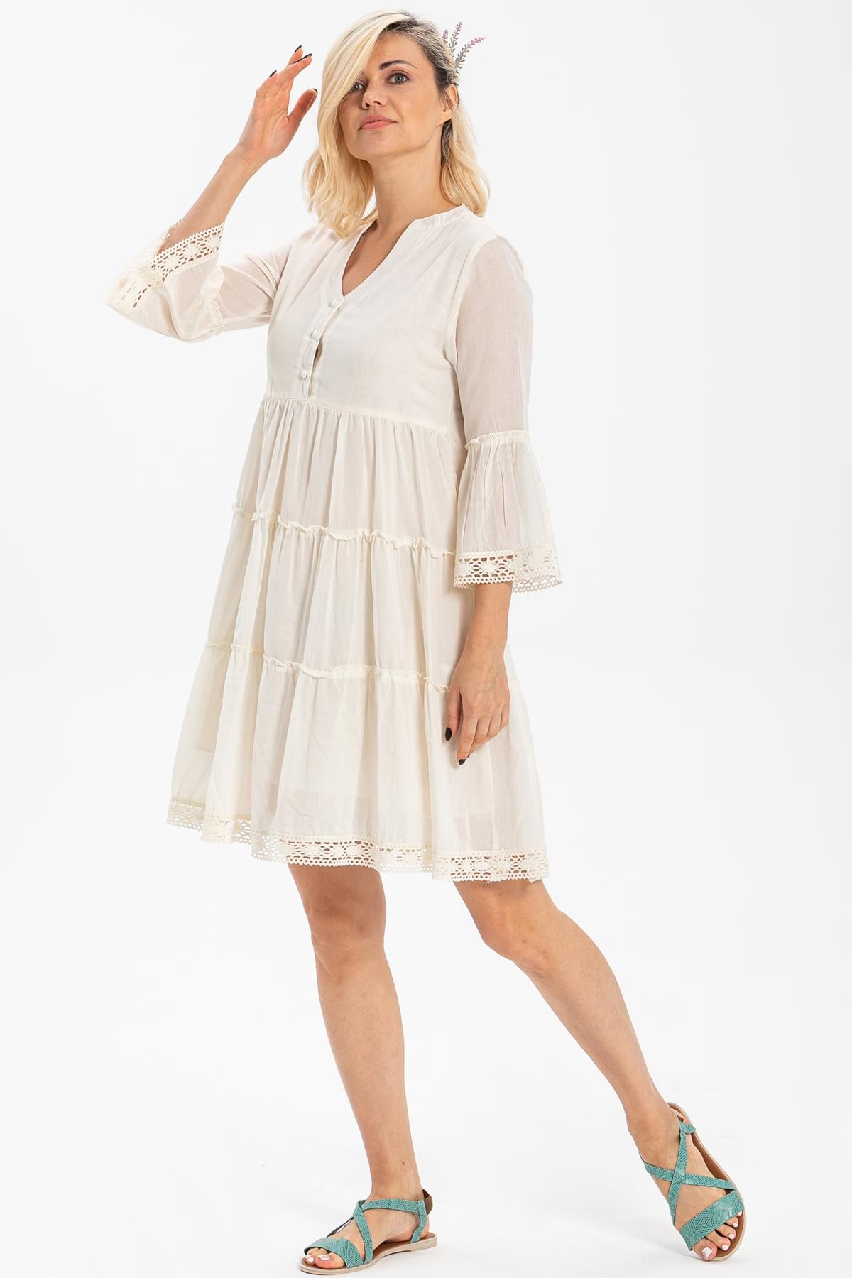 Şeyma Voile Short Dress Cream